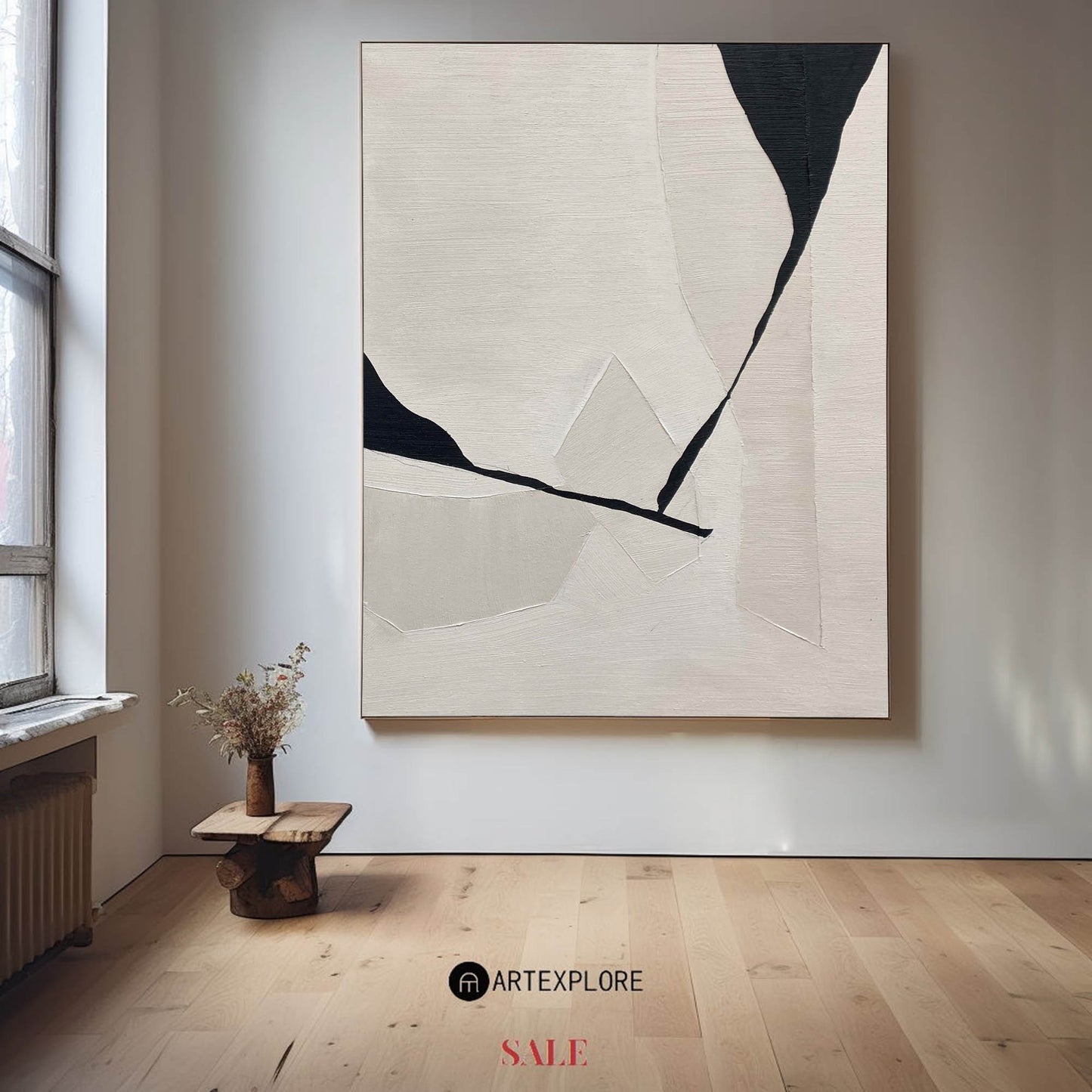 Contemporary Black and White Abstract Oil Painting for Modern Home Decor