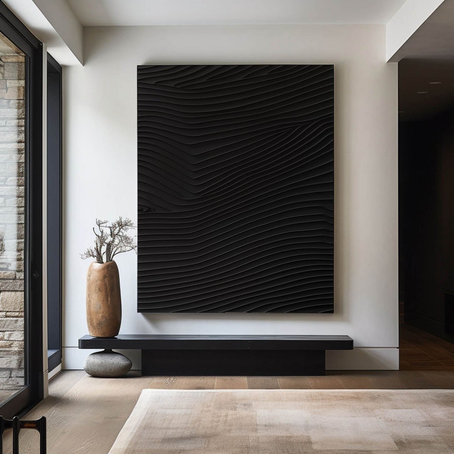 Elegant Black Minimalist Abstract Oil Painting for Modern Home Decor