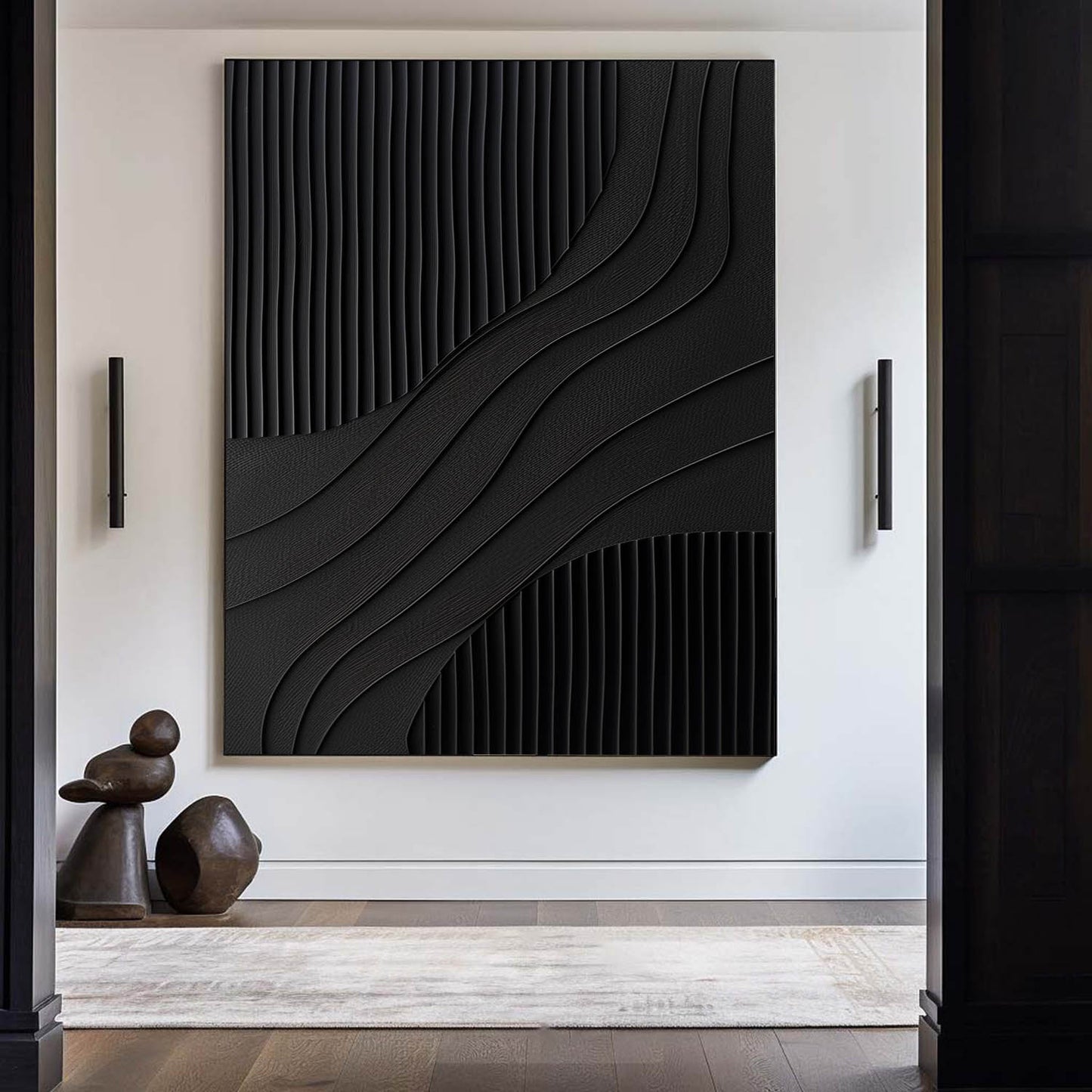 Elegant Black Minimalist Abstract Oil Painting for Modern Home Decor