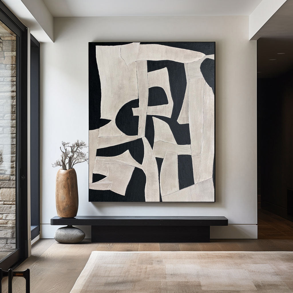 Contemporary Black and White Abstract Oil Painting for Modern Home Decor
