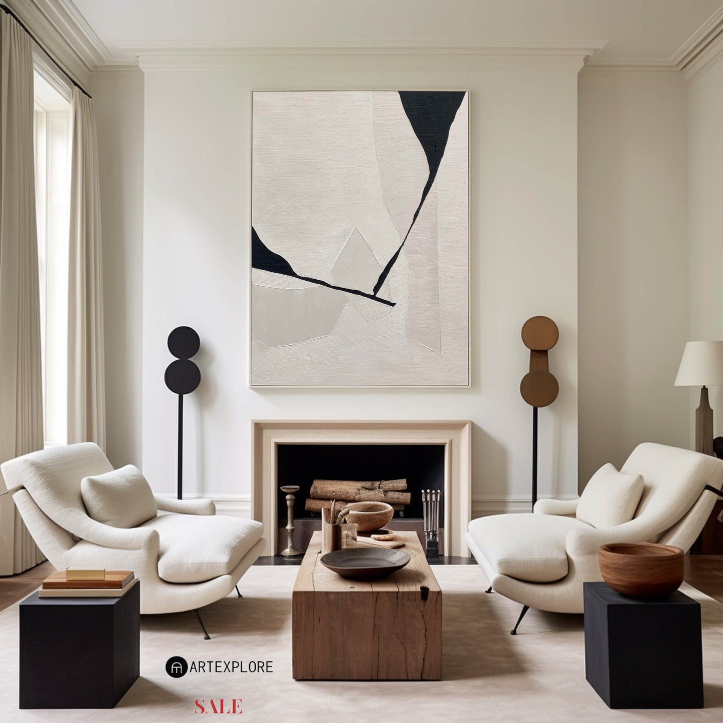 Contemporary Black and White Abstract Oil Painting for Modern Home Decor