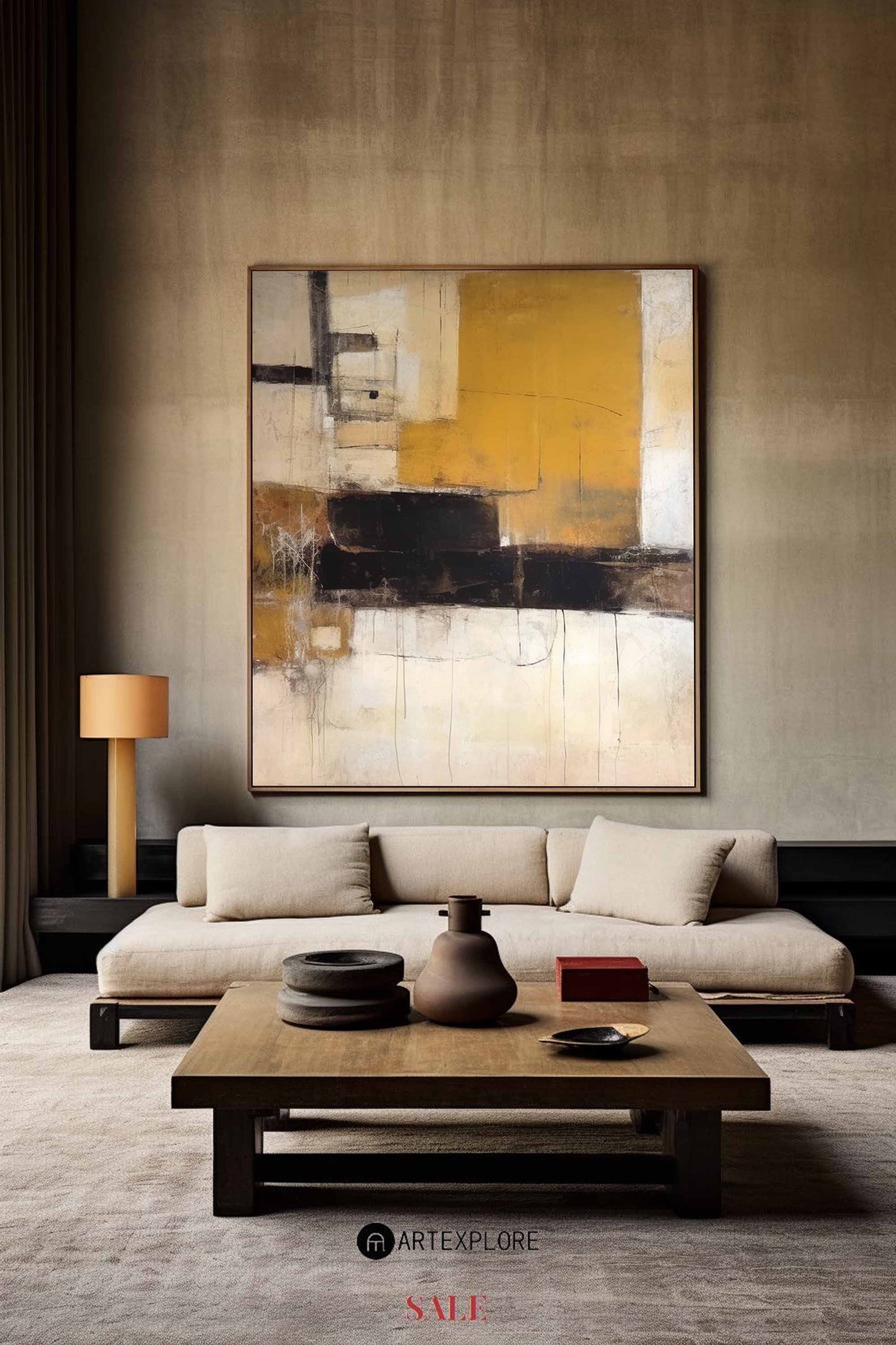 Chic Yellow and Black Modern Abstract Oil Painting for Contemporary Home Decor