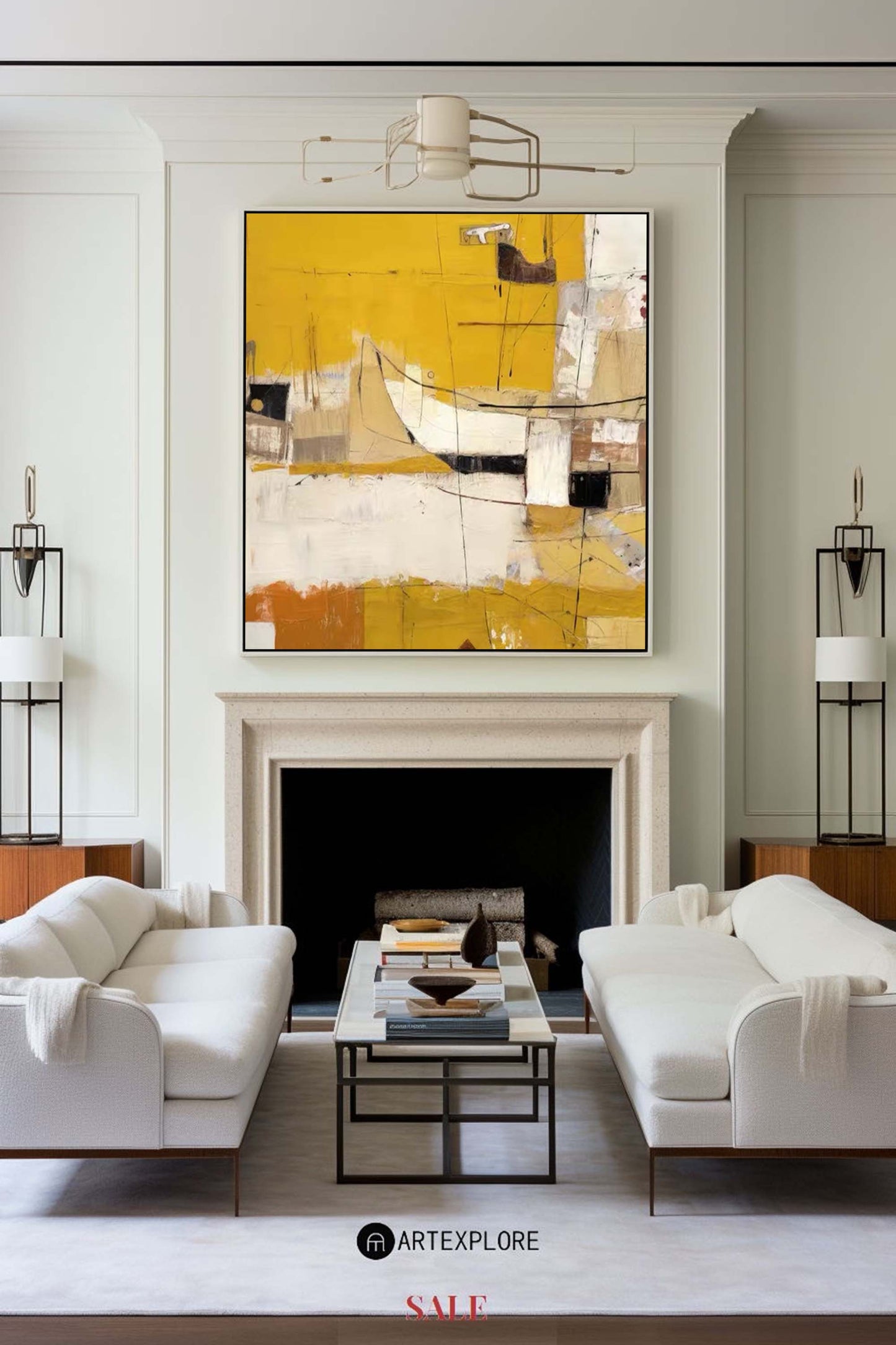 Vibrant Yellow Modern Abstract Oil Painting for Contemporary Home Decor