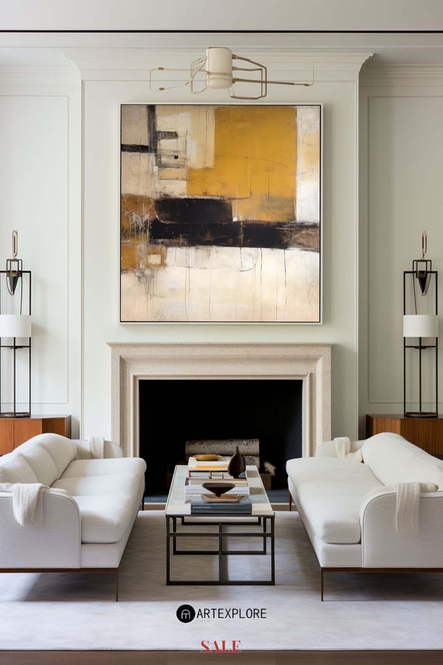 Chic Yellow and Black Modern Abstract Oil Painting for Contemporary Home Decor