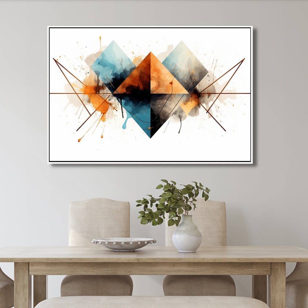 Bold Geometric Orange and Blue Abstract Oil Painting for Modern Home Decor