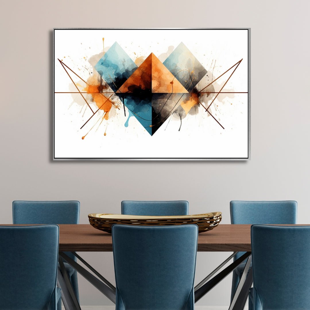 Bold Geometric Orange and Blue Abstract Oil Painting for Modern Home Decor