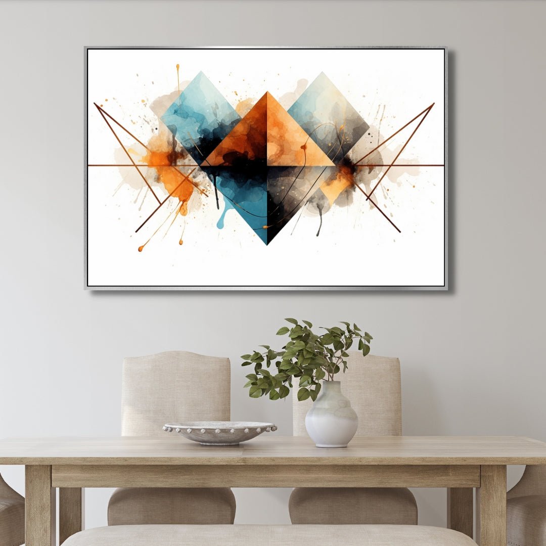 Bold Geometric Orange and Blue Abstract Oil Painting for Modern Home Decor