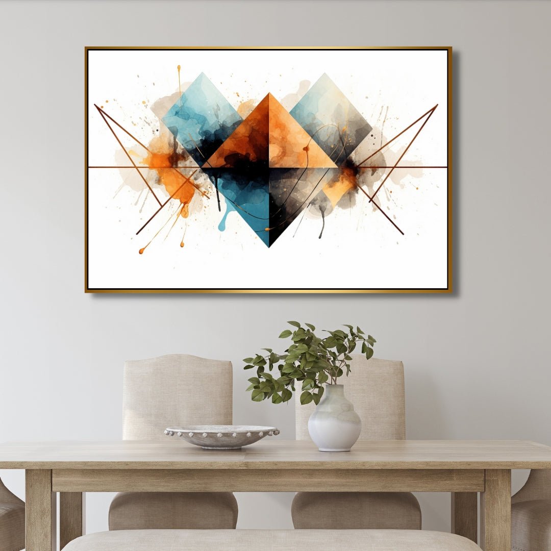 Bold Geometric Orange and Blue Abstract Oil Painting for Modern Home Decor
