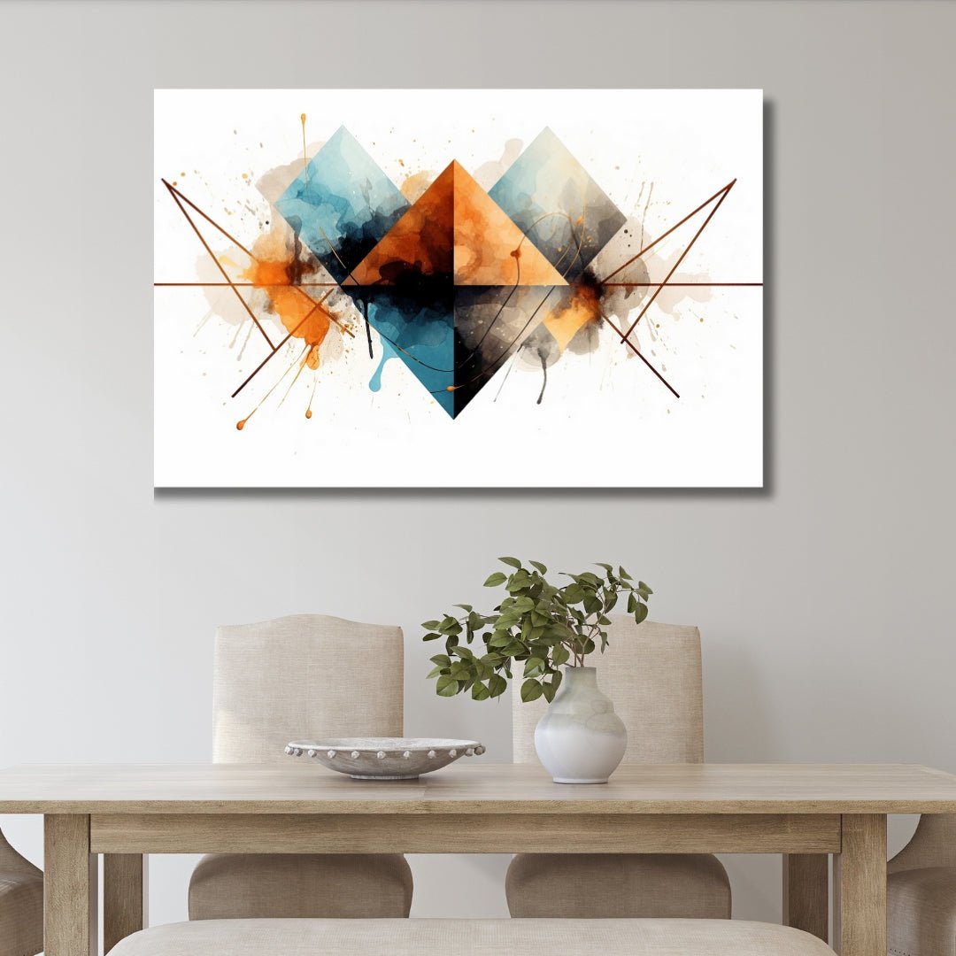 Bold Geometric Orange and Blue Abstract Oil Painting for Modern Home Decor