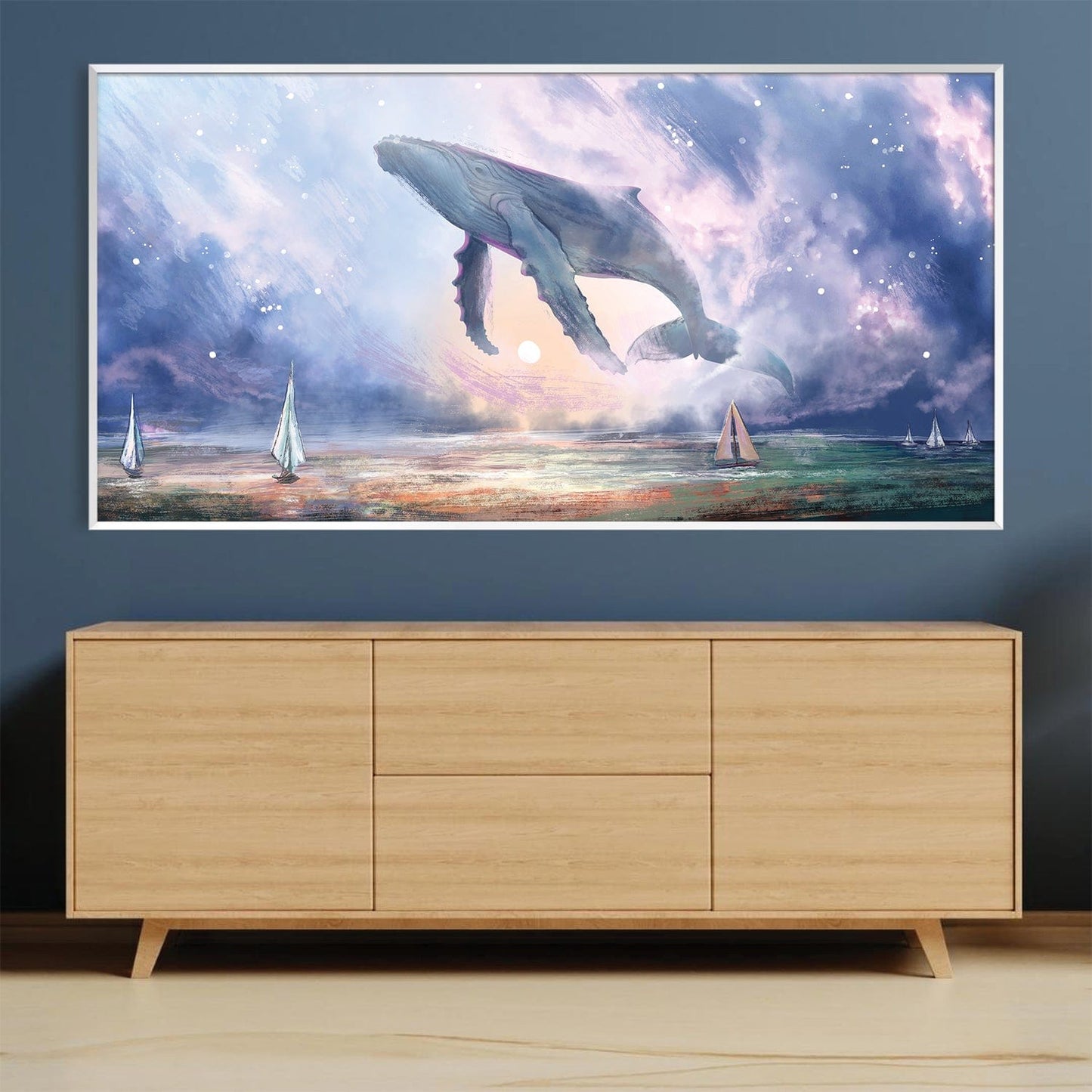 Majestic Whale in Cosmic Skies - Stunning Oil Painting for Ocean Lovers