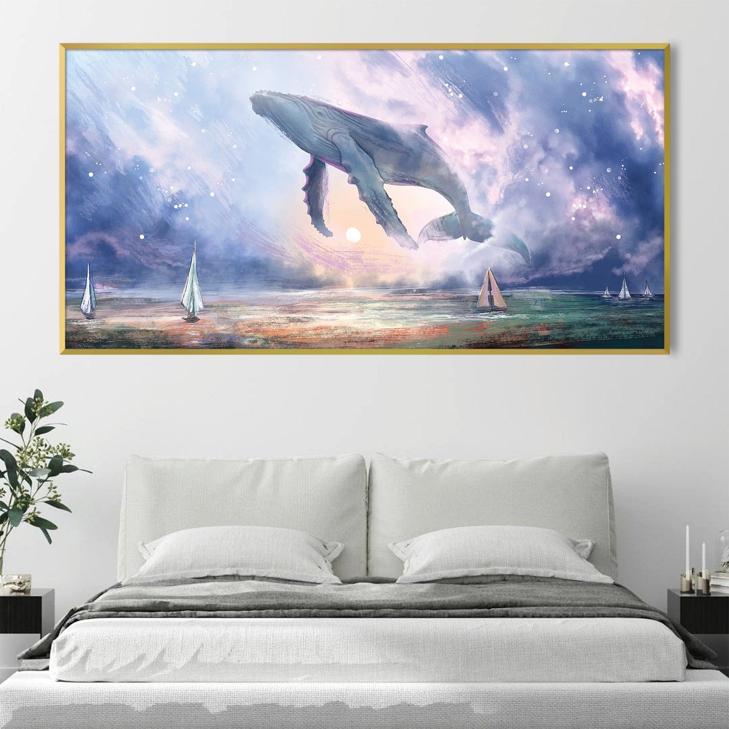 Majestic Whale in Cosmic Skies - Stunning Oil Painting for Ocean Lovers