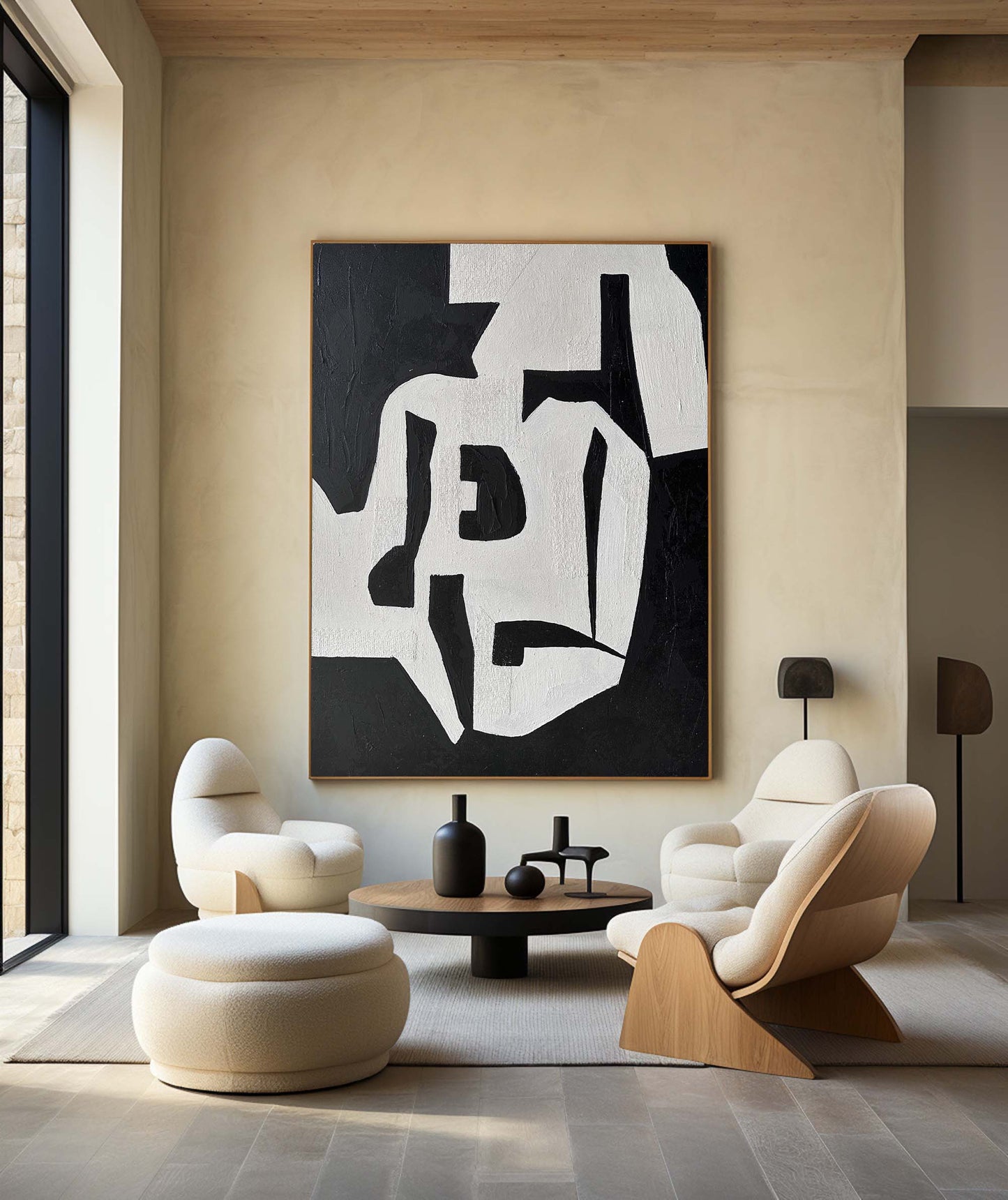 Contemporary Black and White Abstract Oil Painting for Modern Home Decor