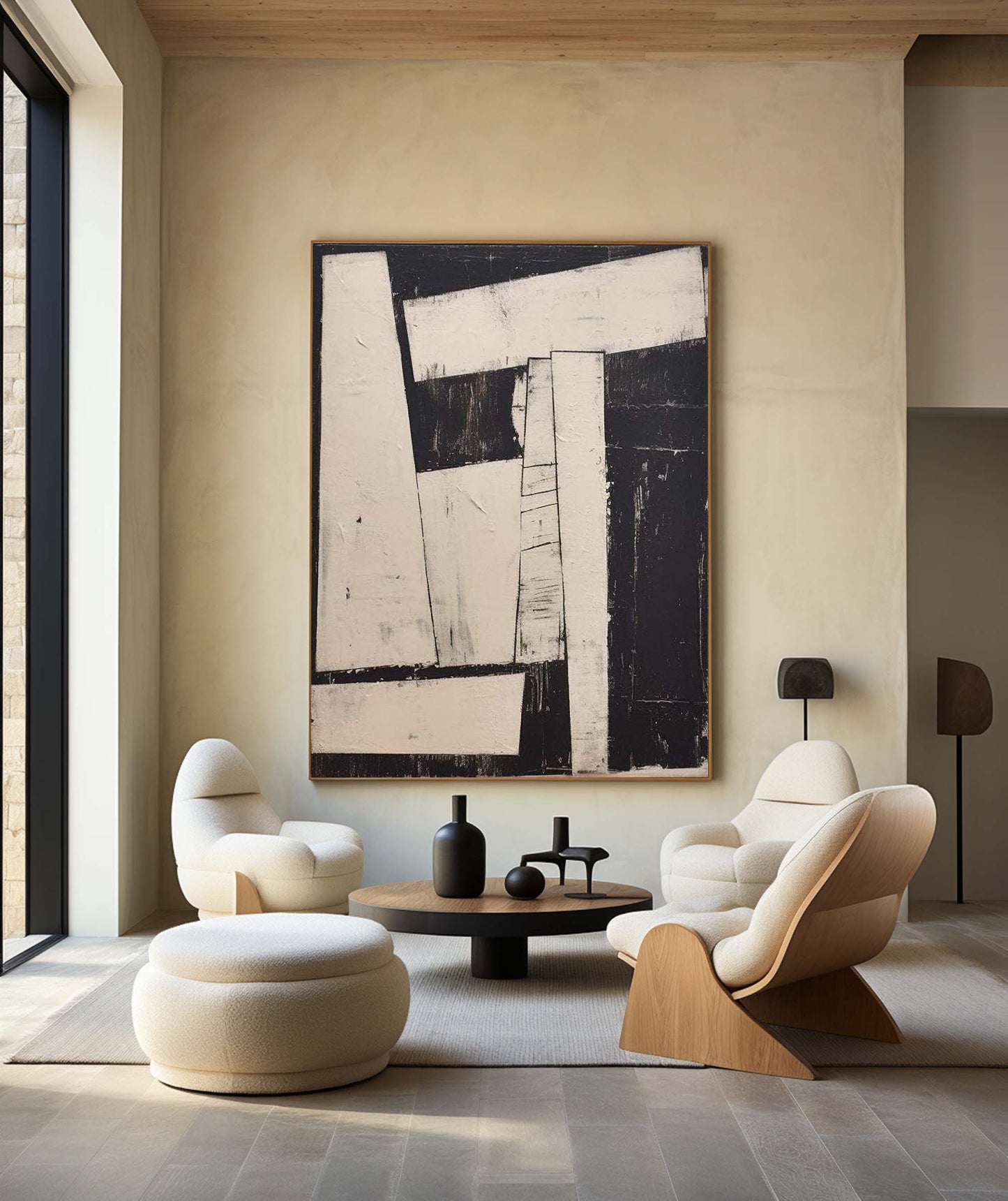 Contemporary Black and White Abstract Oil Painting for Modern Art Lovers