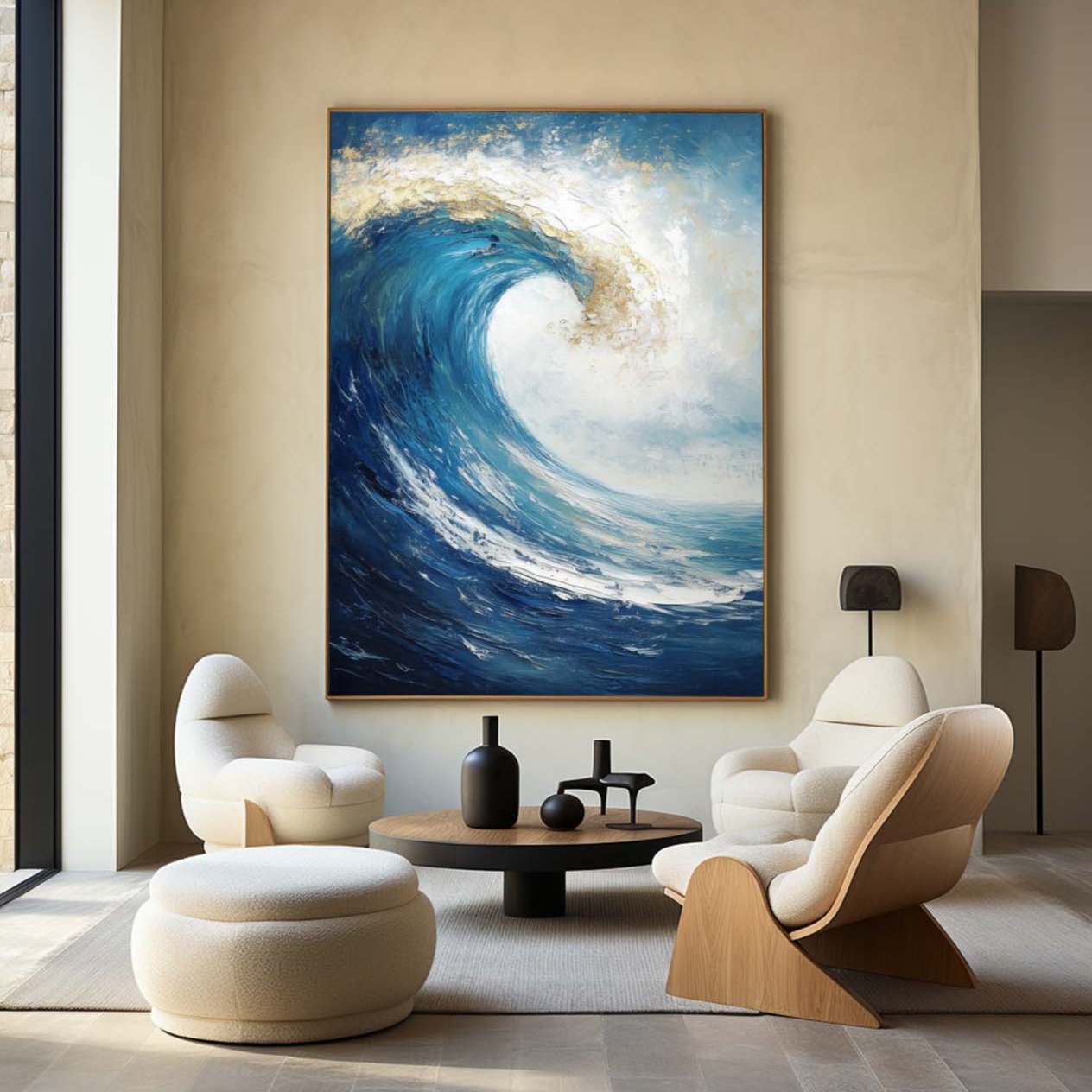 Majestic Blue Wave Oil Painting - Vibrant Seascape Art for Beach Lovers