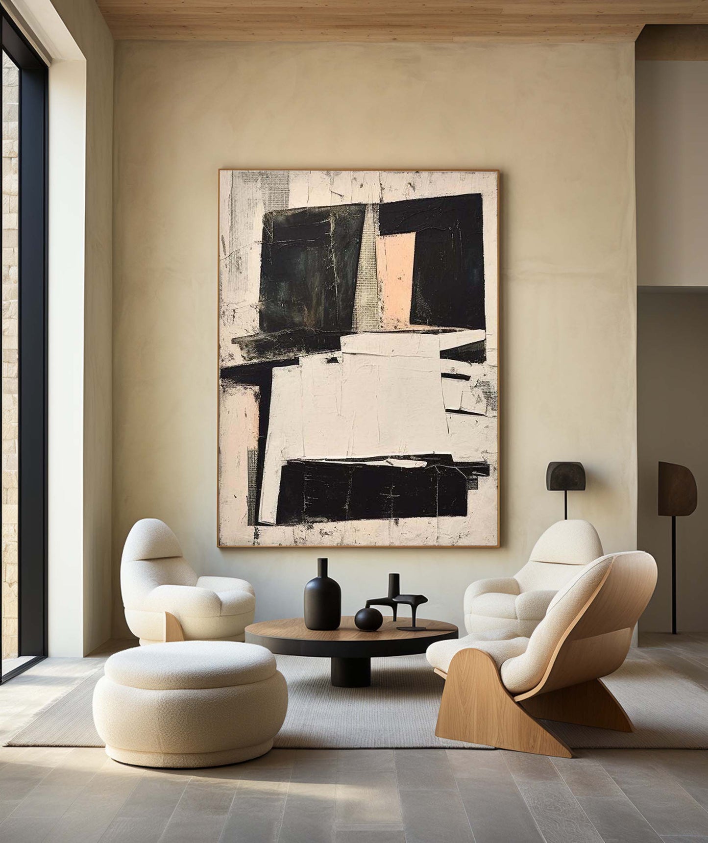 Contemporary Black and White Abstract Oil Painting for Modern Home Decor