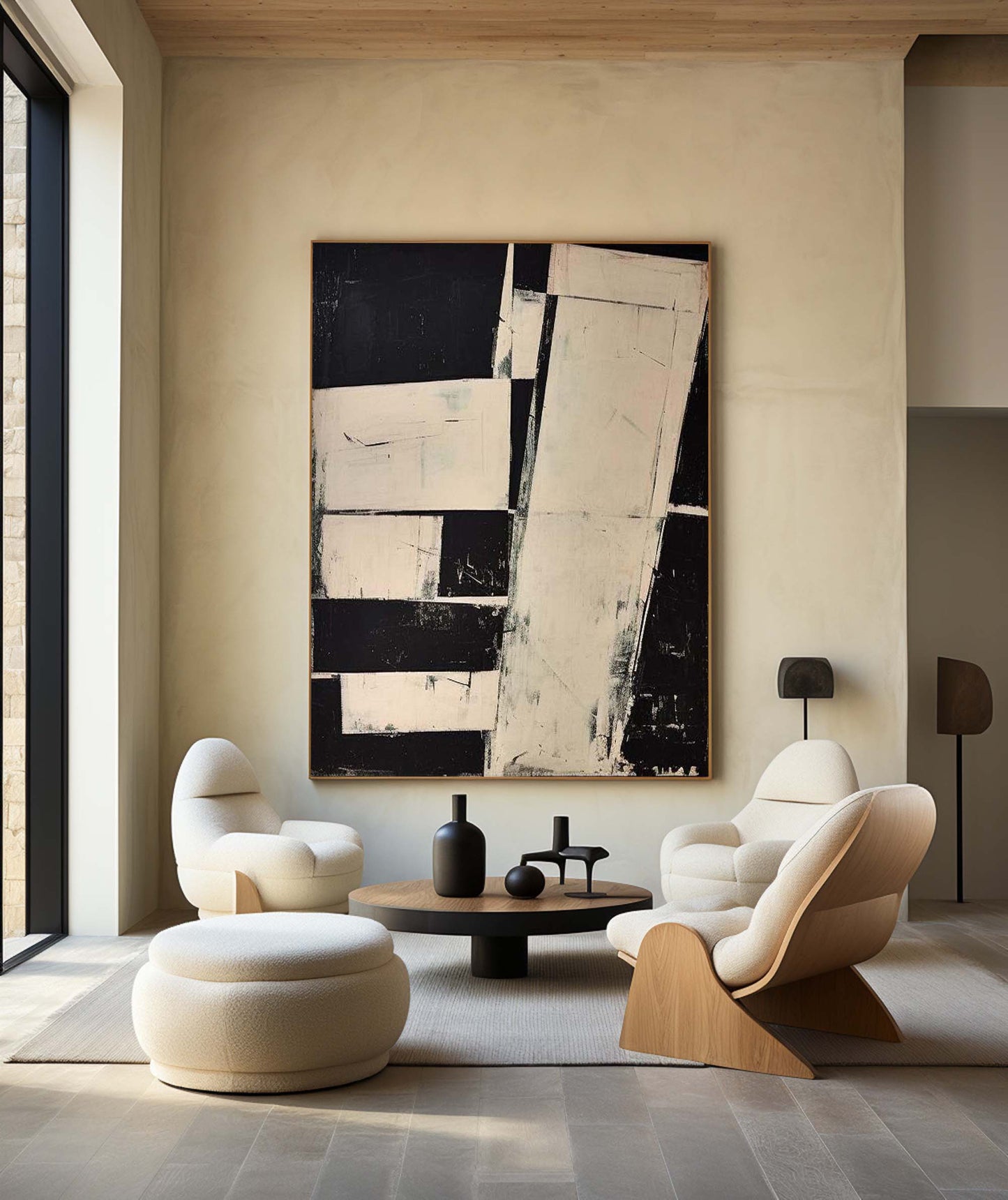 Contemporary Black and White Abstract Oil Painting for Modern Decor