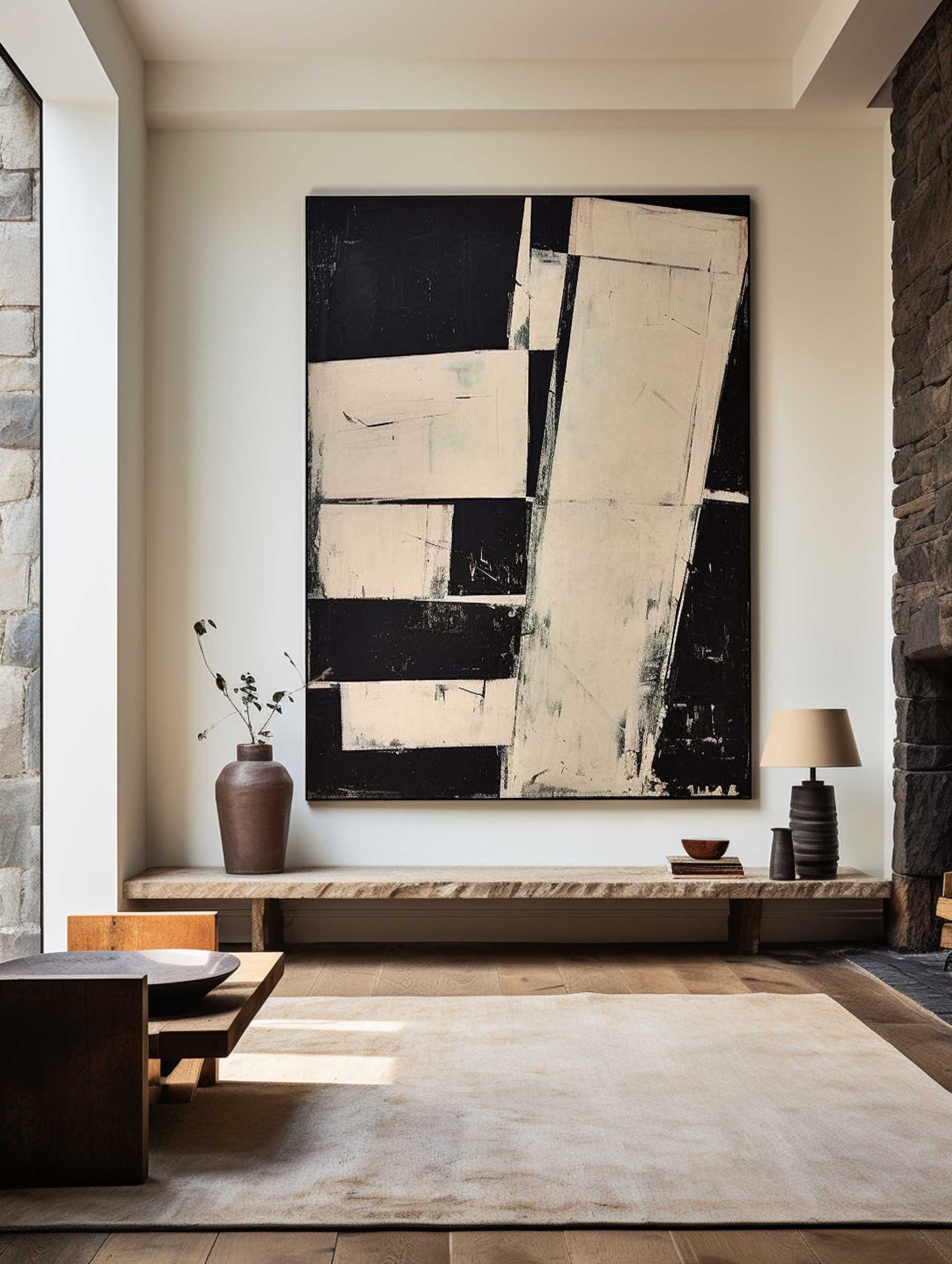 Contemporary Black and White Abstract Oil Painting for Modern Decor