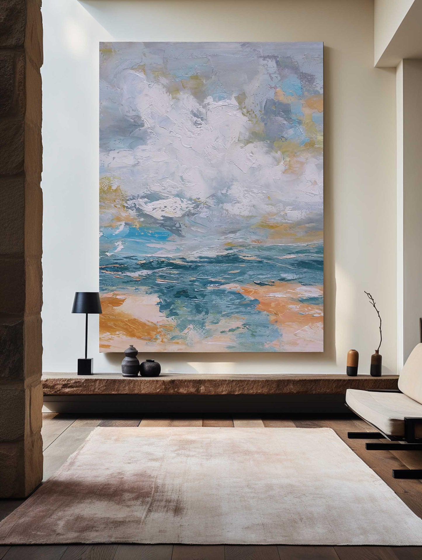 Vibrant Impressionist Seascape Oil Painting – Coastal Waves and Cloudy Skies