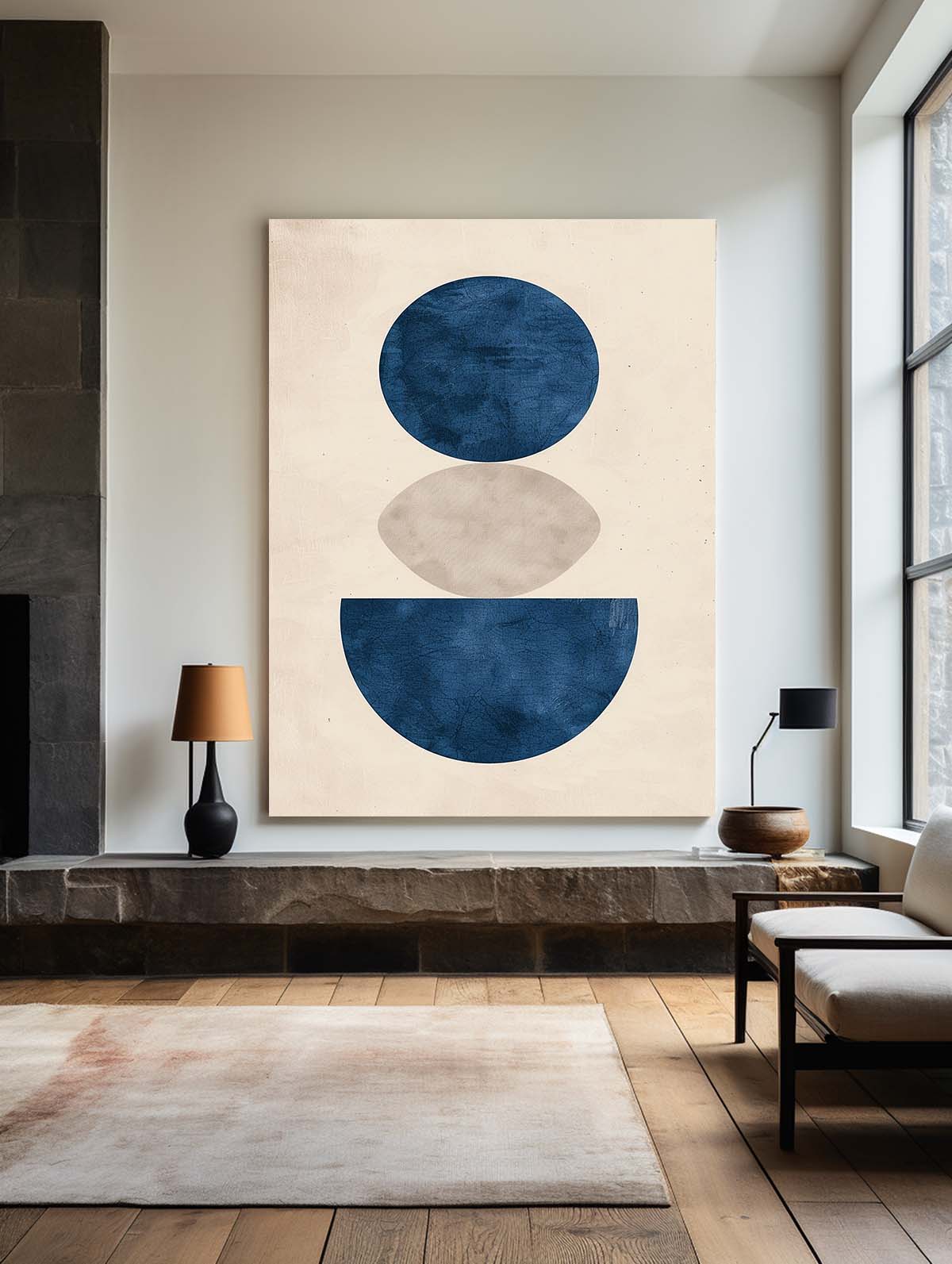 Contemporary Blue Geometric Abstract Oil Painting for Modern Home Decor