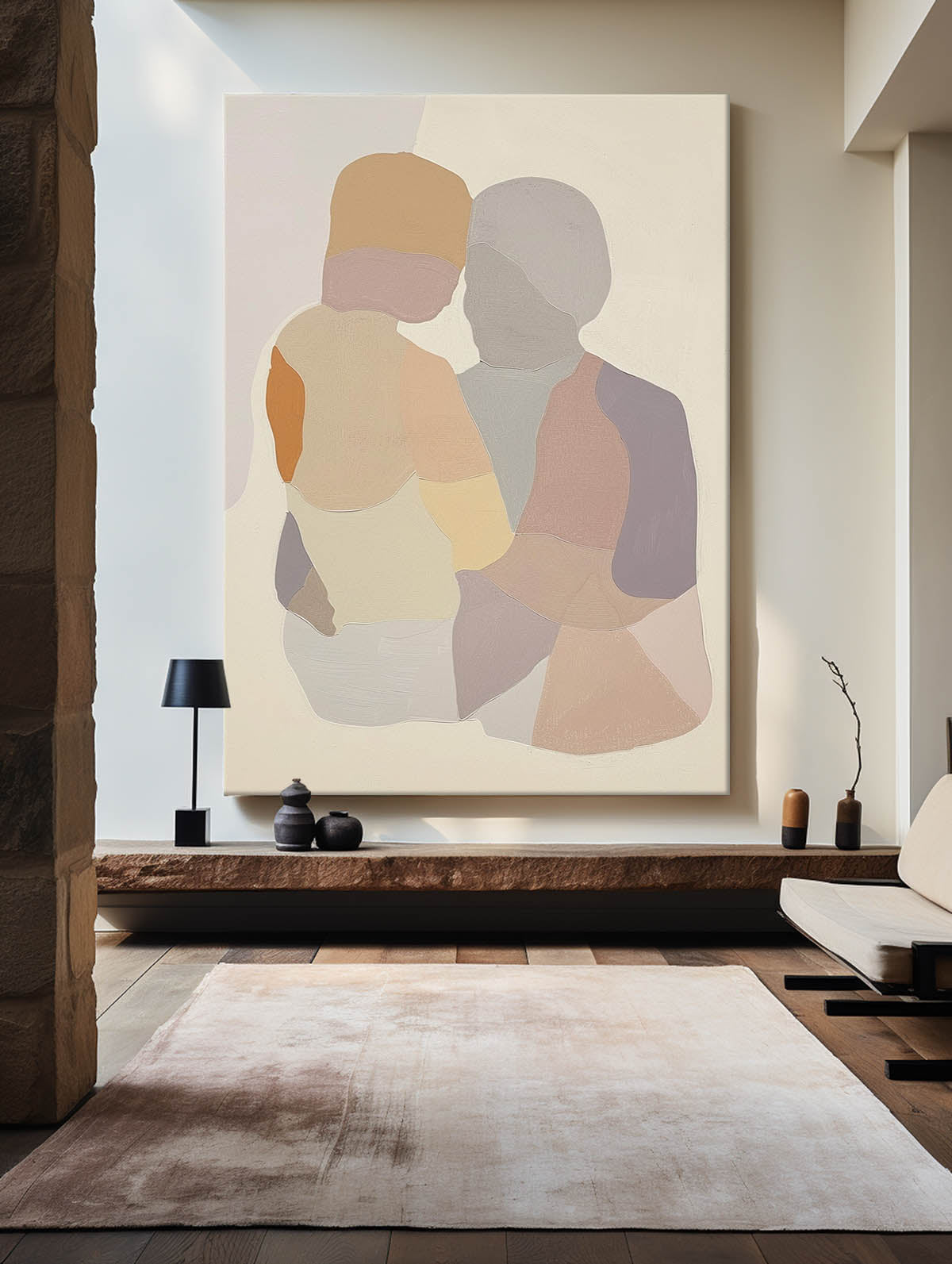 Contemporary Abstract Couple Portrait Oil Painting for Modern Home Decor