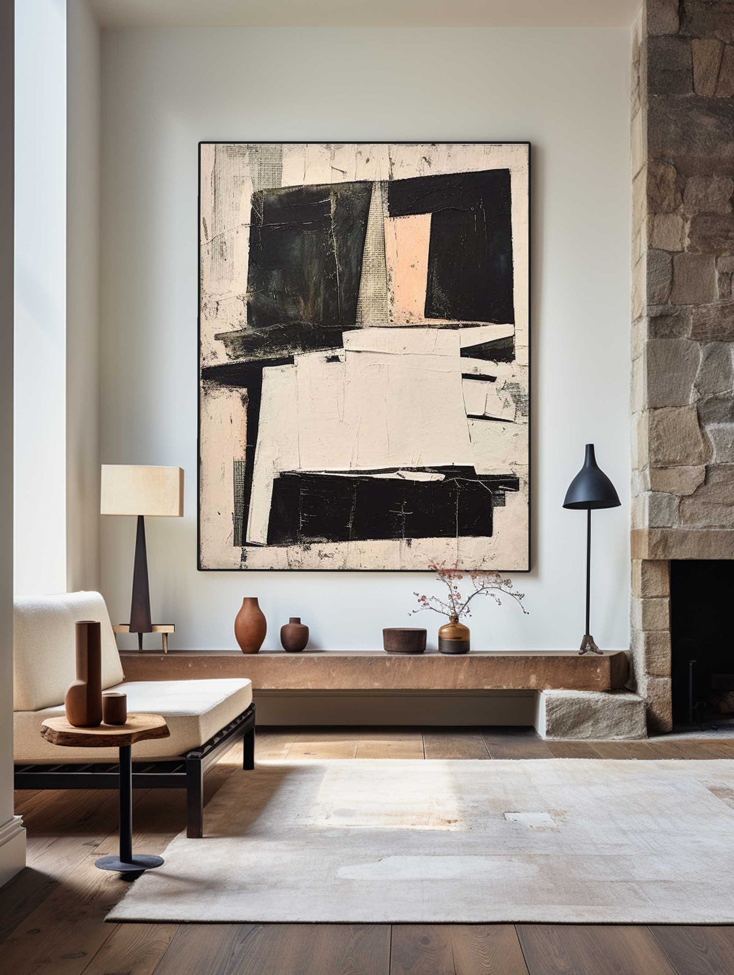 Contemporary Black and White Abstract Oil Painting for Modern Home Decor