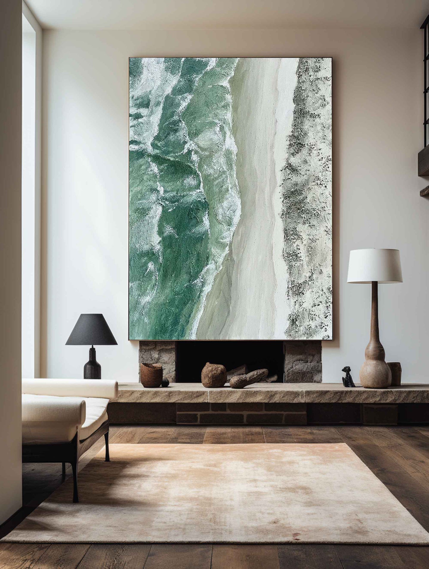 Serene Green Seascape Oil Painting for Coastal Home Decor
