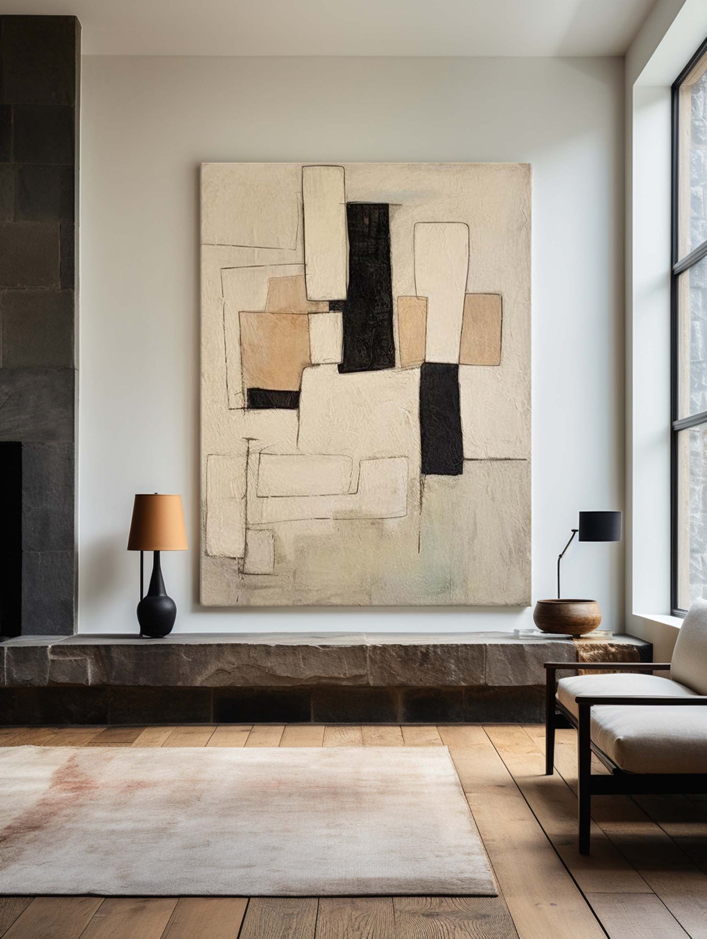 Contemporary Geometric Abstract Oil Painting for Modern Home Decor