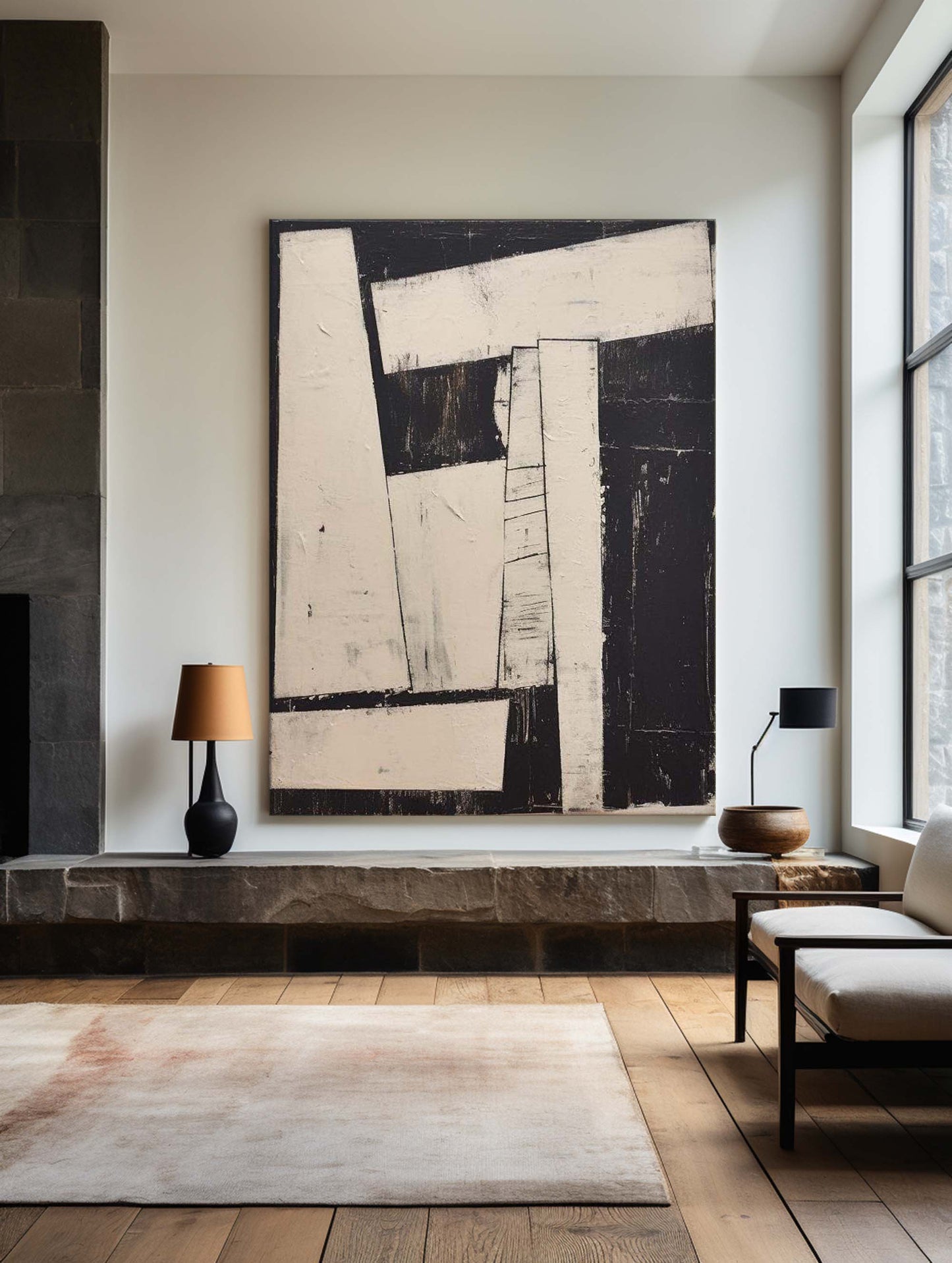 Contemporary Black and White Abstract Oil Painting for Modern Art Lovers