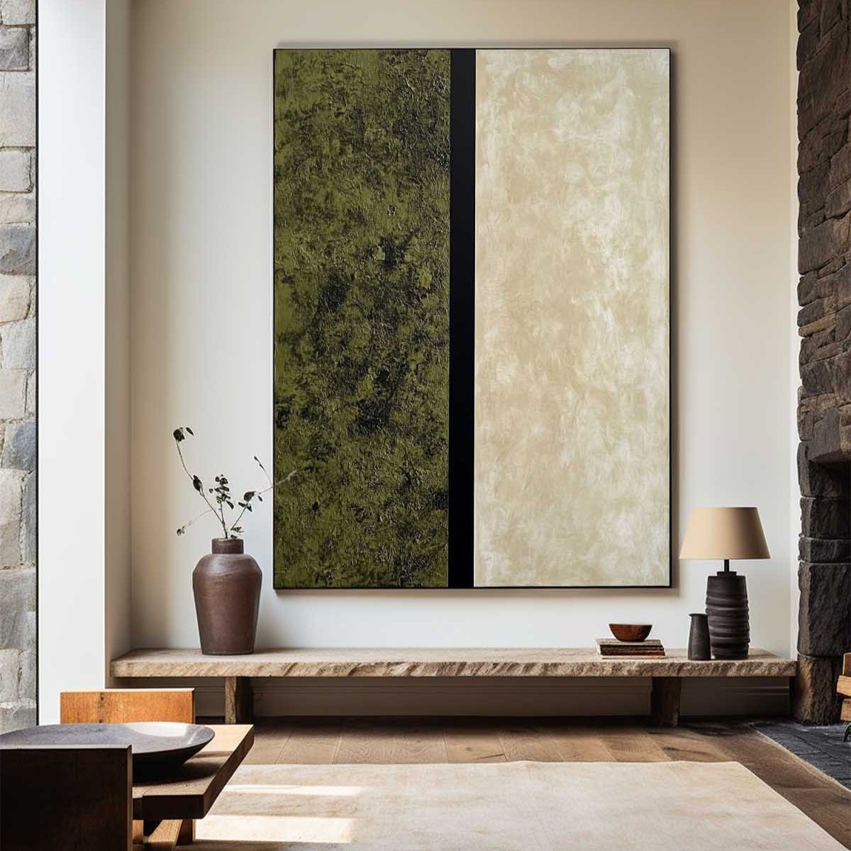 Contemporary Green Abstract Oil Painting for Modern Home Décor