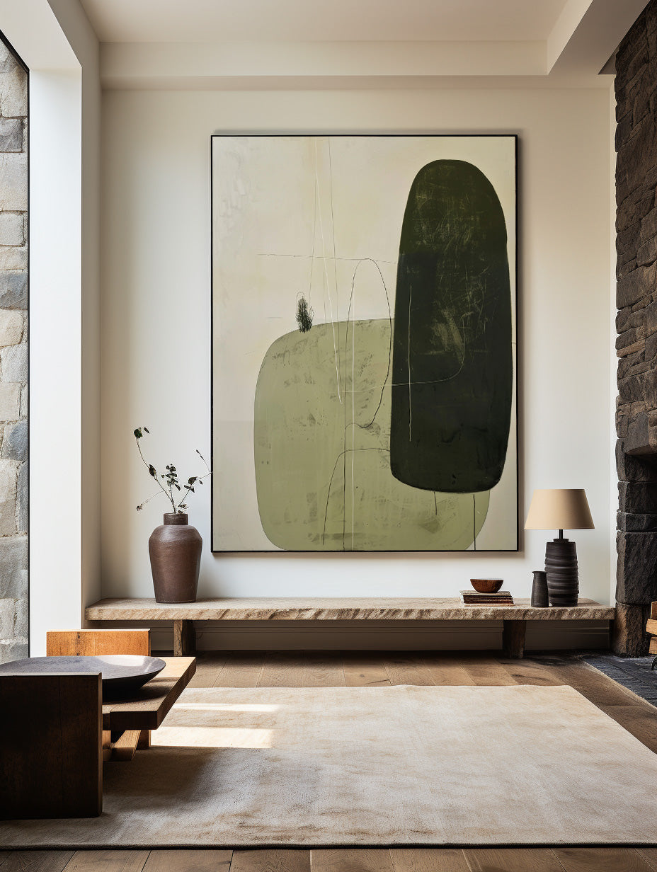 Contemporary Green Abstract Oil Painting for Modern Home Decor
