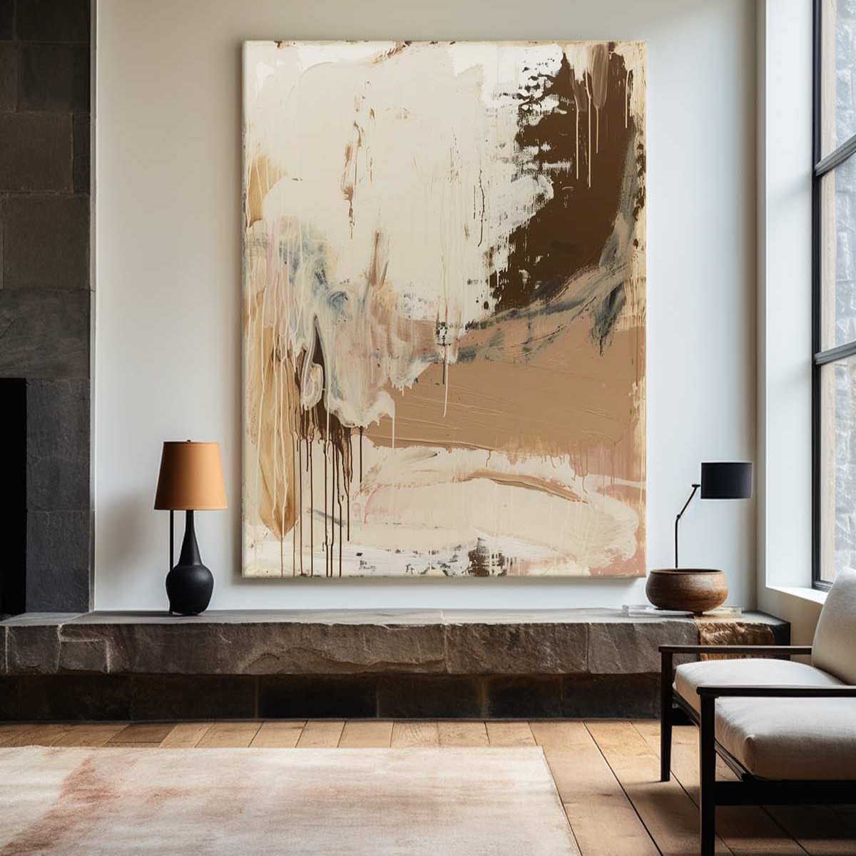 Contemporary Earth Tones Abstract Oil Painting for Modern Home Décor