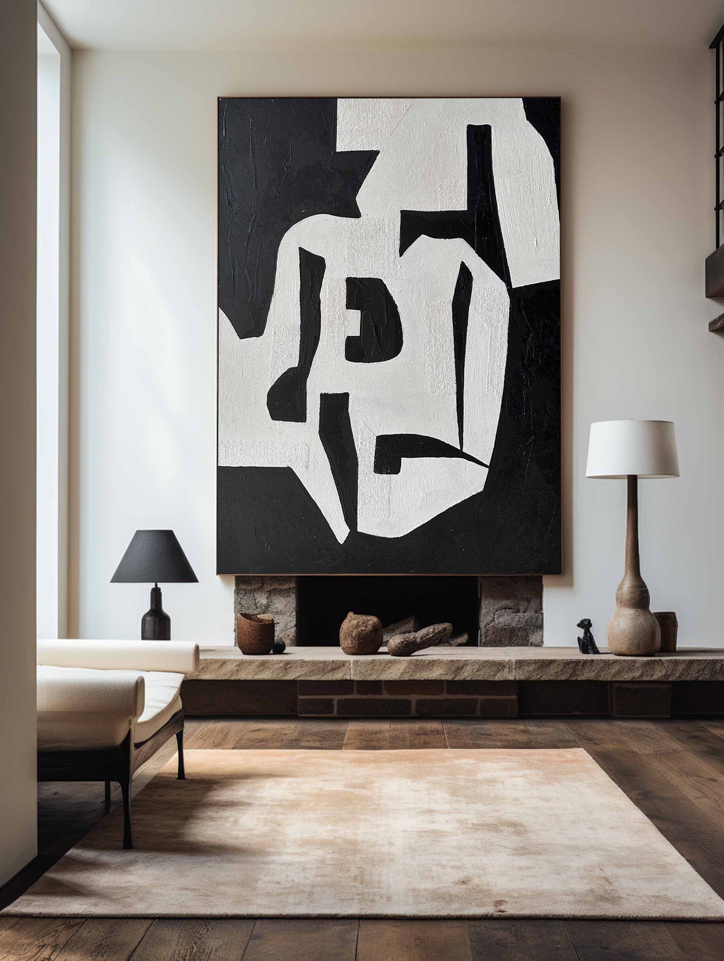 Contemporary Black and White Abstract Oil Painting for Modern Home Decor