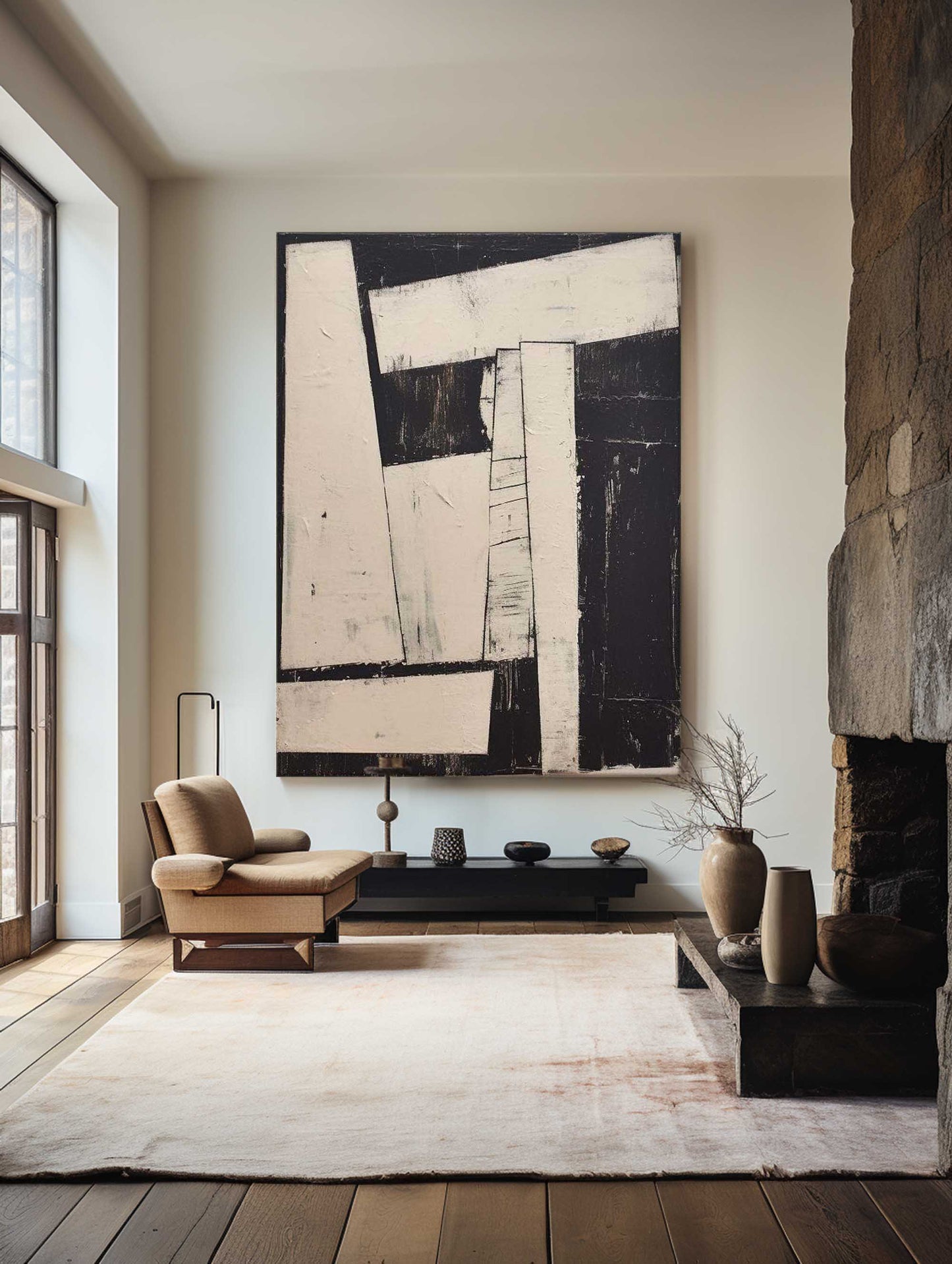 Contemporary Black and White Abstract Oil Painting for Modern Art Lovers