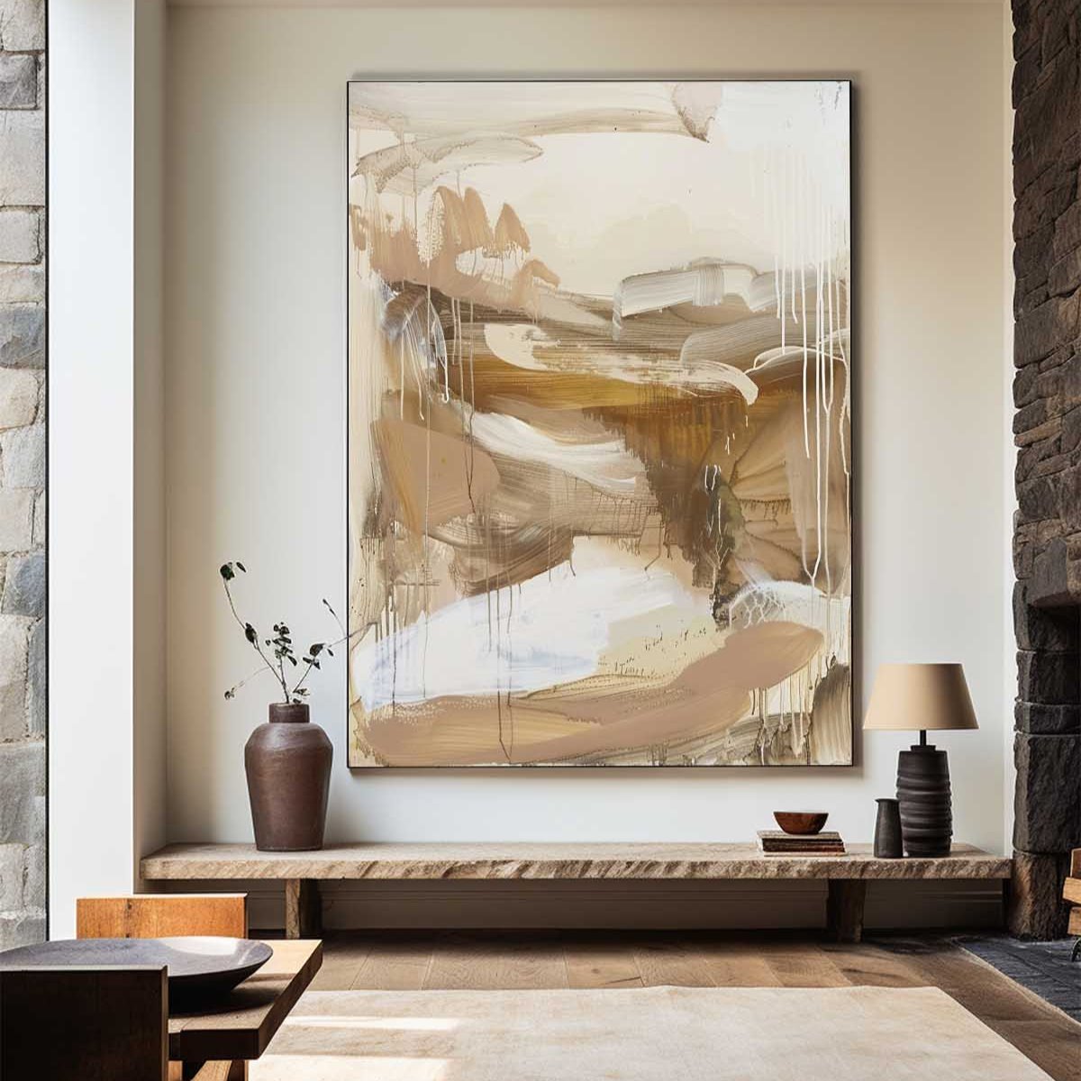 Contemporary Earth Tones Abstract Oil Painting for Modern Home Decor
