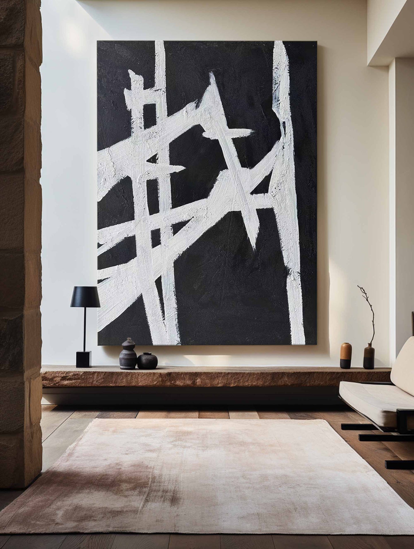 Contemporary Black and White Abstract Oil Painting for Modern Home Décor