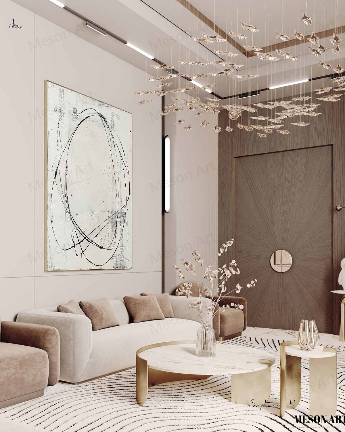 Modern Minimalist Oil Painting with Abstract Lines and Neutral Tones for Contemporary Decor
