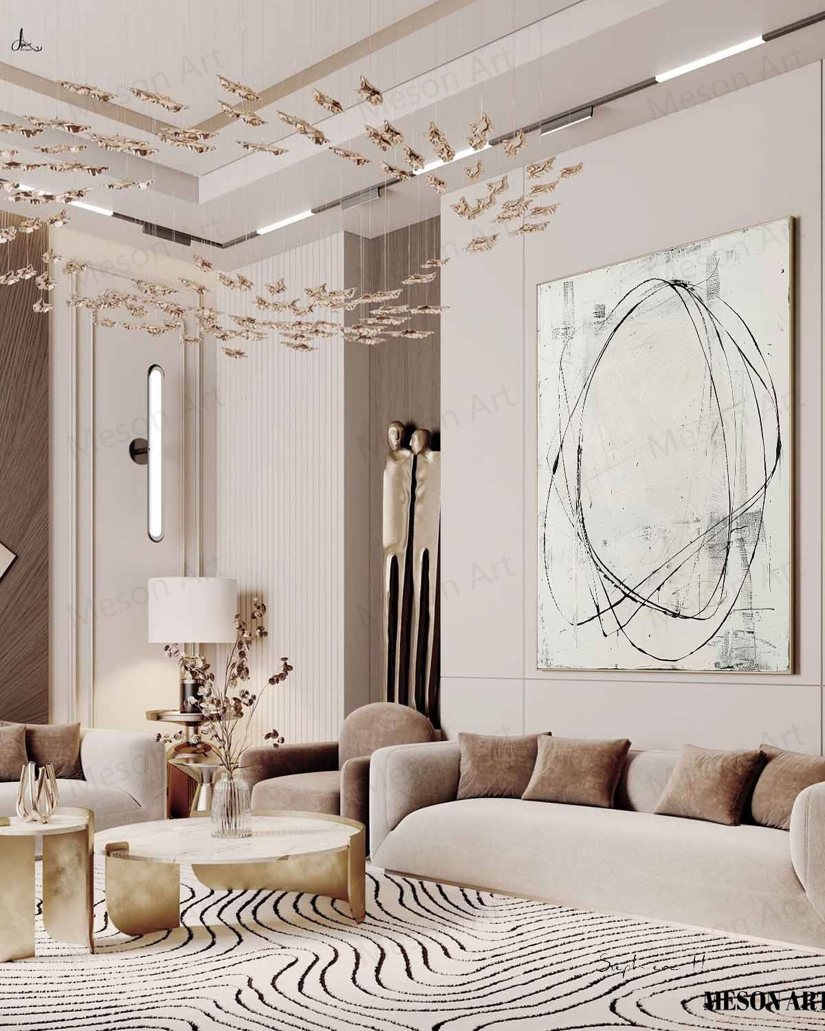 Modern Minimalist Oil Painting with Abstract Lines and Neutral Tones for Contemporary Decor