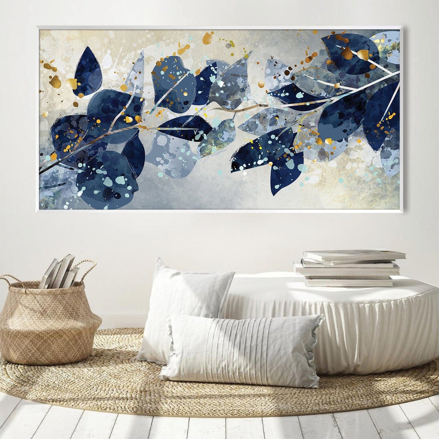 Abstract Blue Leaf Oil Painting for Modern Home Décor