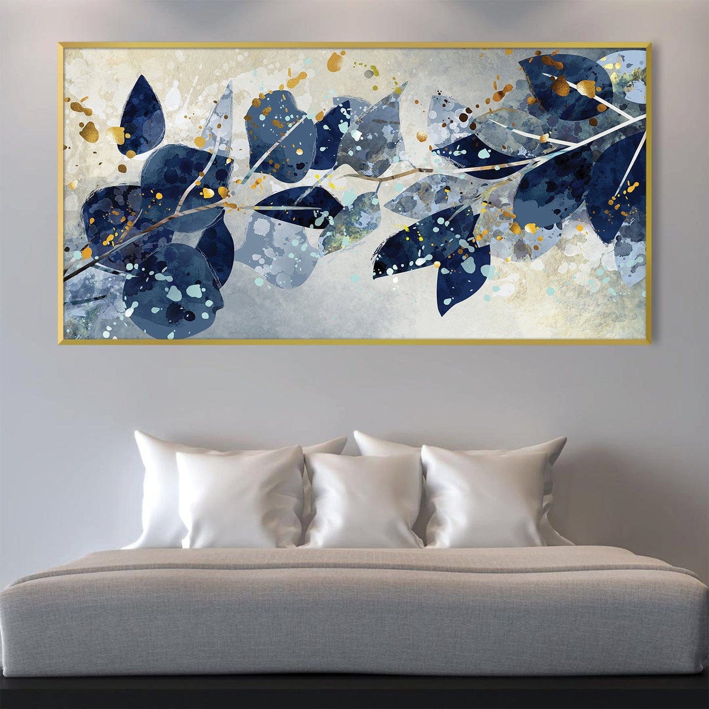 Abstract Blue Leaf Oil Painting for Modern Home Décor