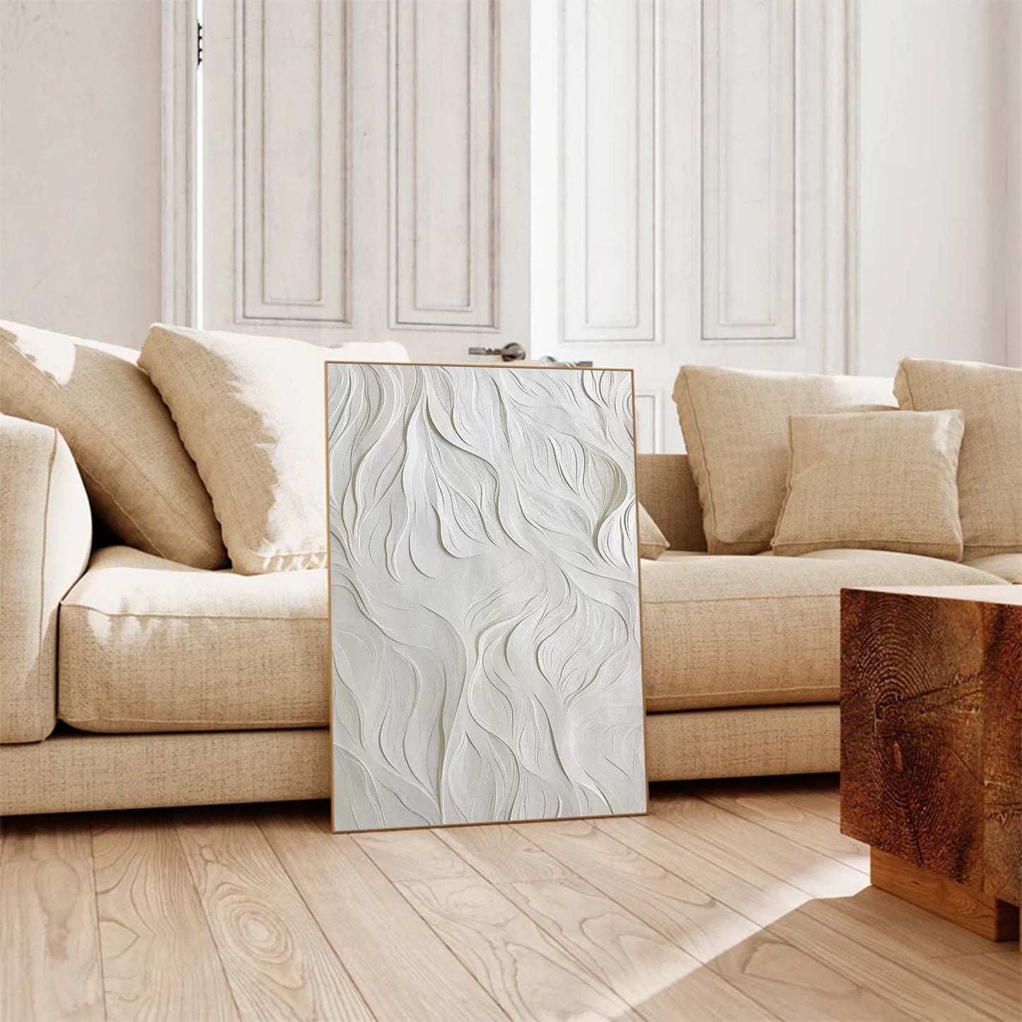 Elegant Minimalist Oil Painting with Textured Waves for Modern Decor
