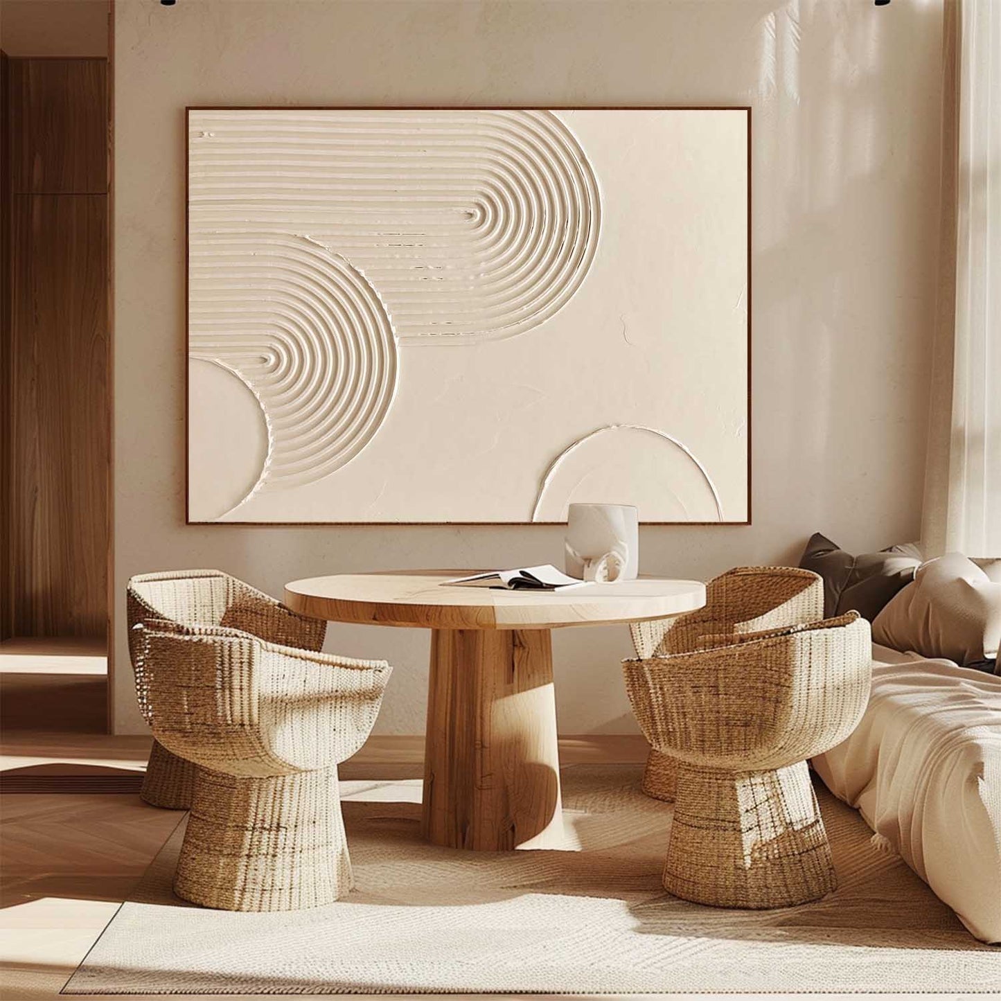 Elegant Beige Abstract Oil Painting for Modern Minimalist Decor