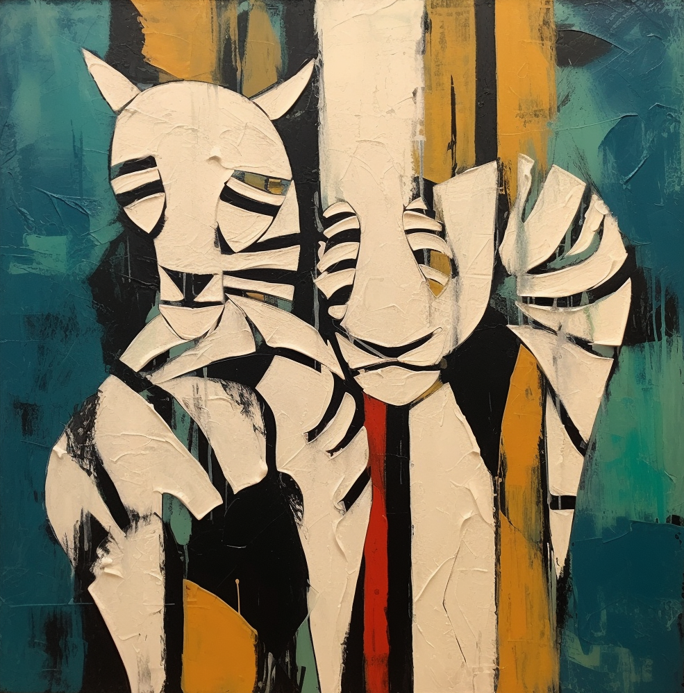 Colorful Abstract Oil Painting of Playful Whimsical Animals on Canvas