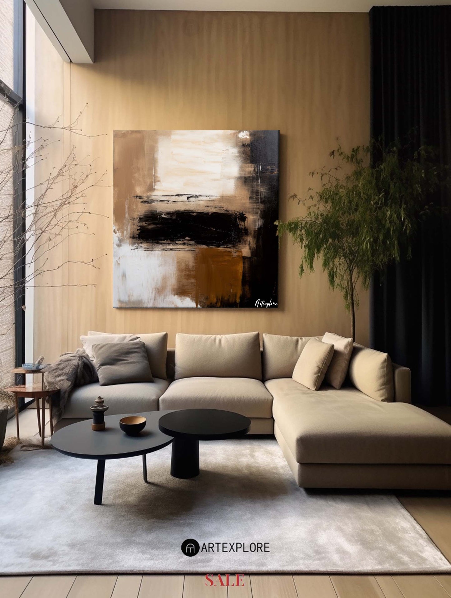 Contemporary Abstract Oil Painting in Earthy Tones for Modern Home Decor