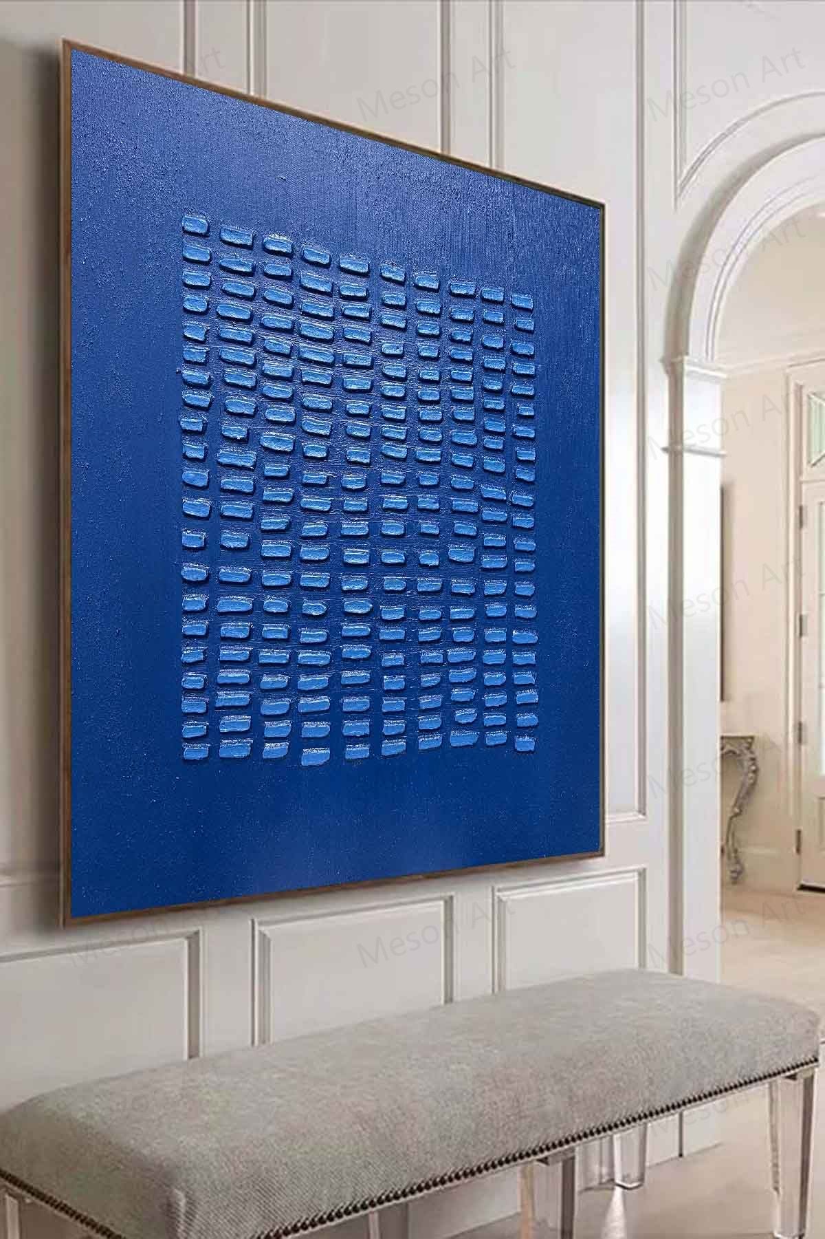 Abstract Blue Textured Oil Painting for Modern Home Decor