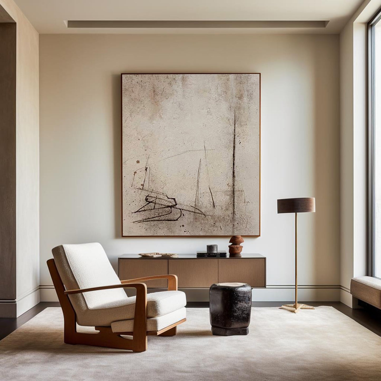 Contemporary Abstract Oil Painting with Subtle Textures and Lines