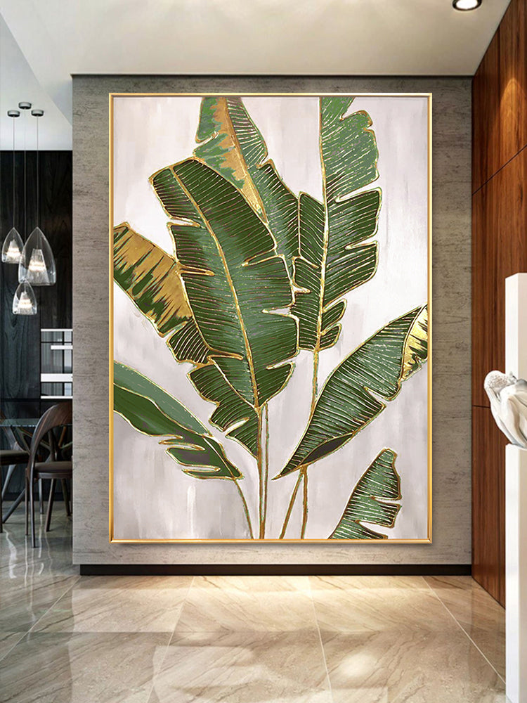 Gold Palm Leaves California Style Abstract Oil Painting
