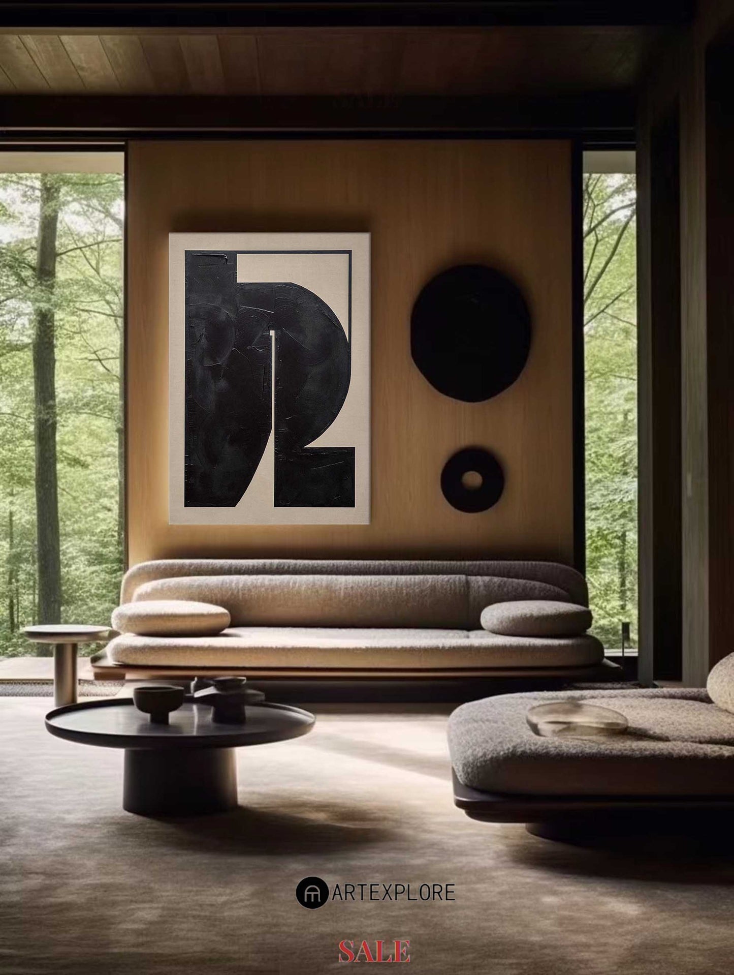 Contemporary Black Abstract Oil Painting for Modern Home Decor