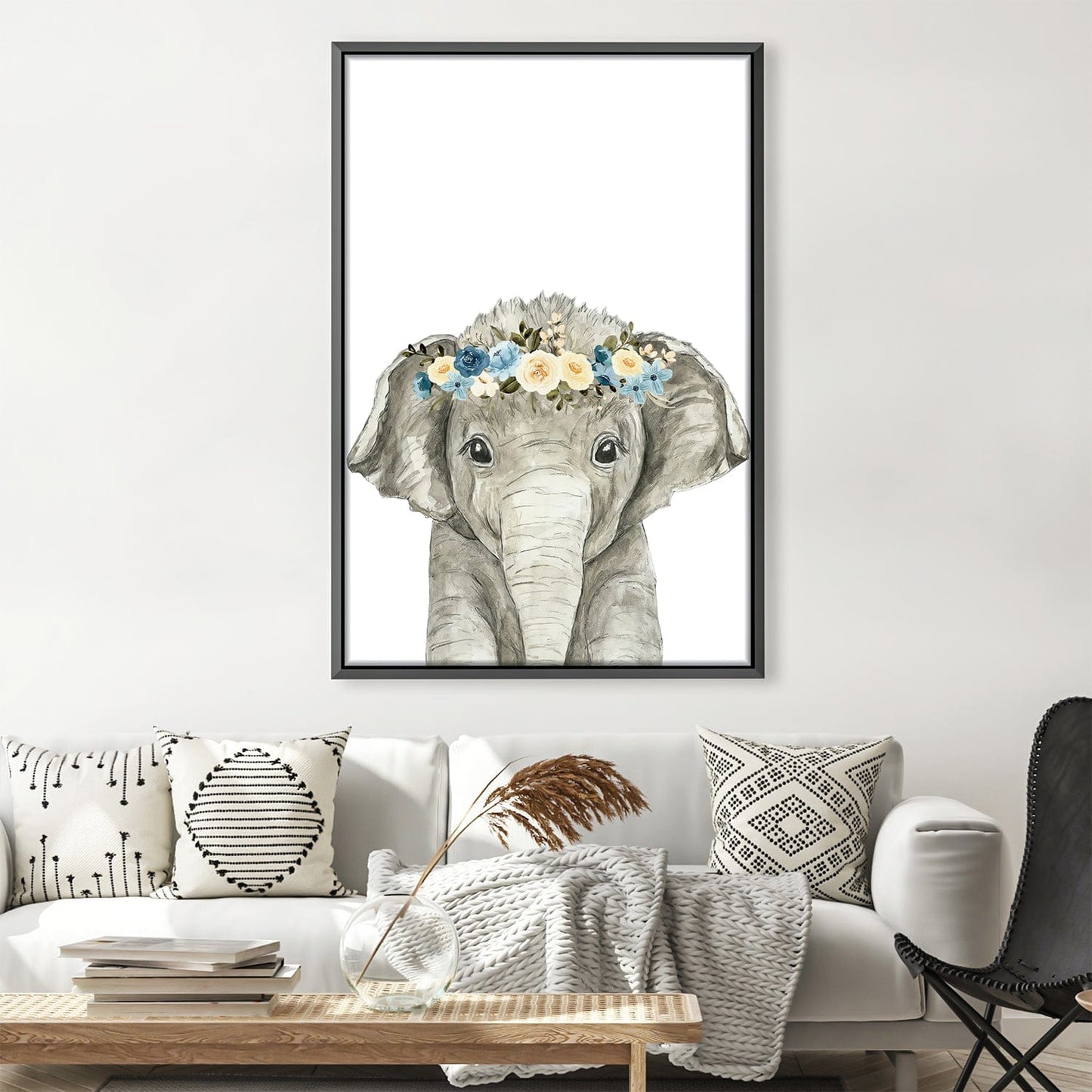 Adorable Baby Elephant Painting with Floral Crown for Nursery Decor