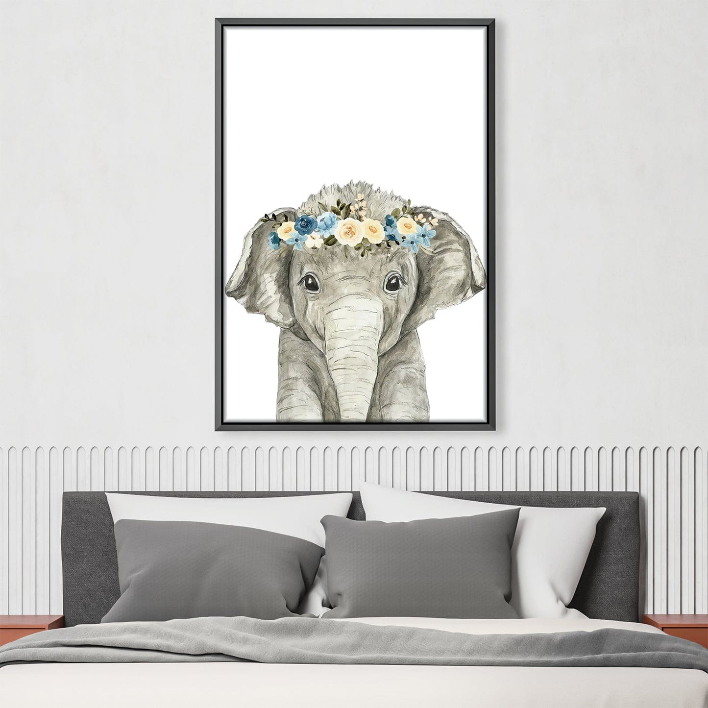 Adorable Baby Elephant Painting with Floral Crown for Nursery Decor