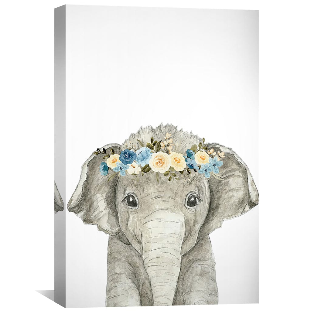 Adorable Baby Elephant Painting with Floral Crown for Nursery Decor